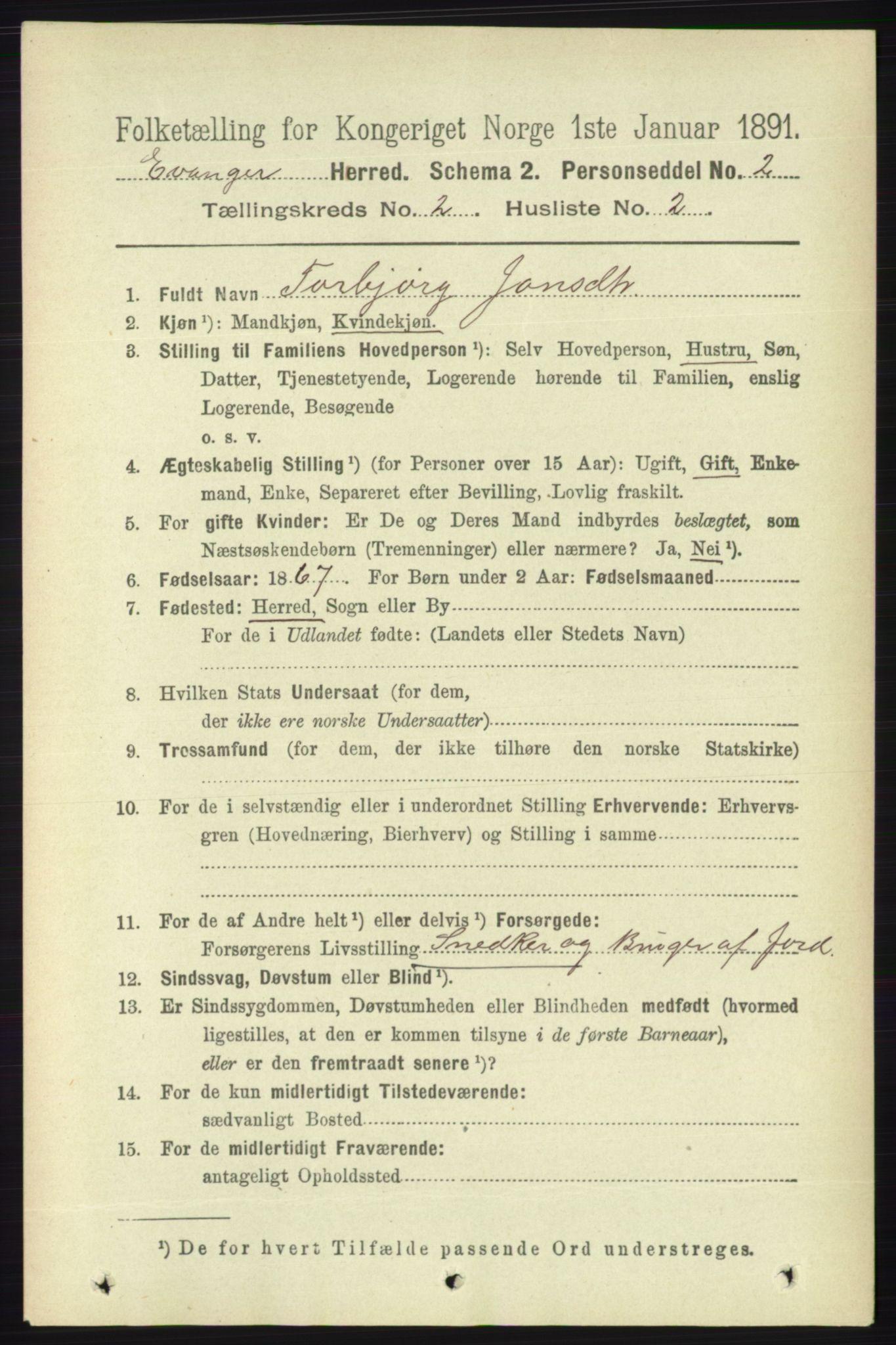 RA, 1891 census for 1237 Evanger, 1891, p. 334