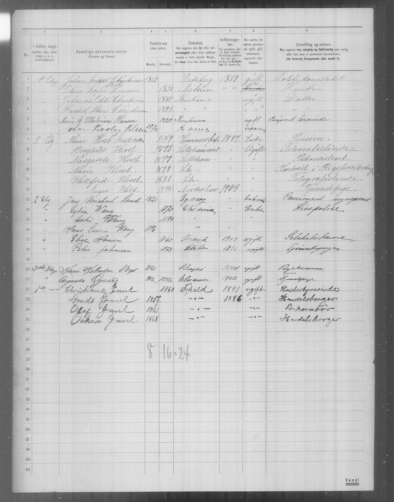 OBA, Municipal Census 1904 for Kristiania, 1904, p. 23073