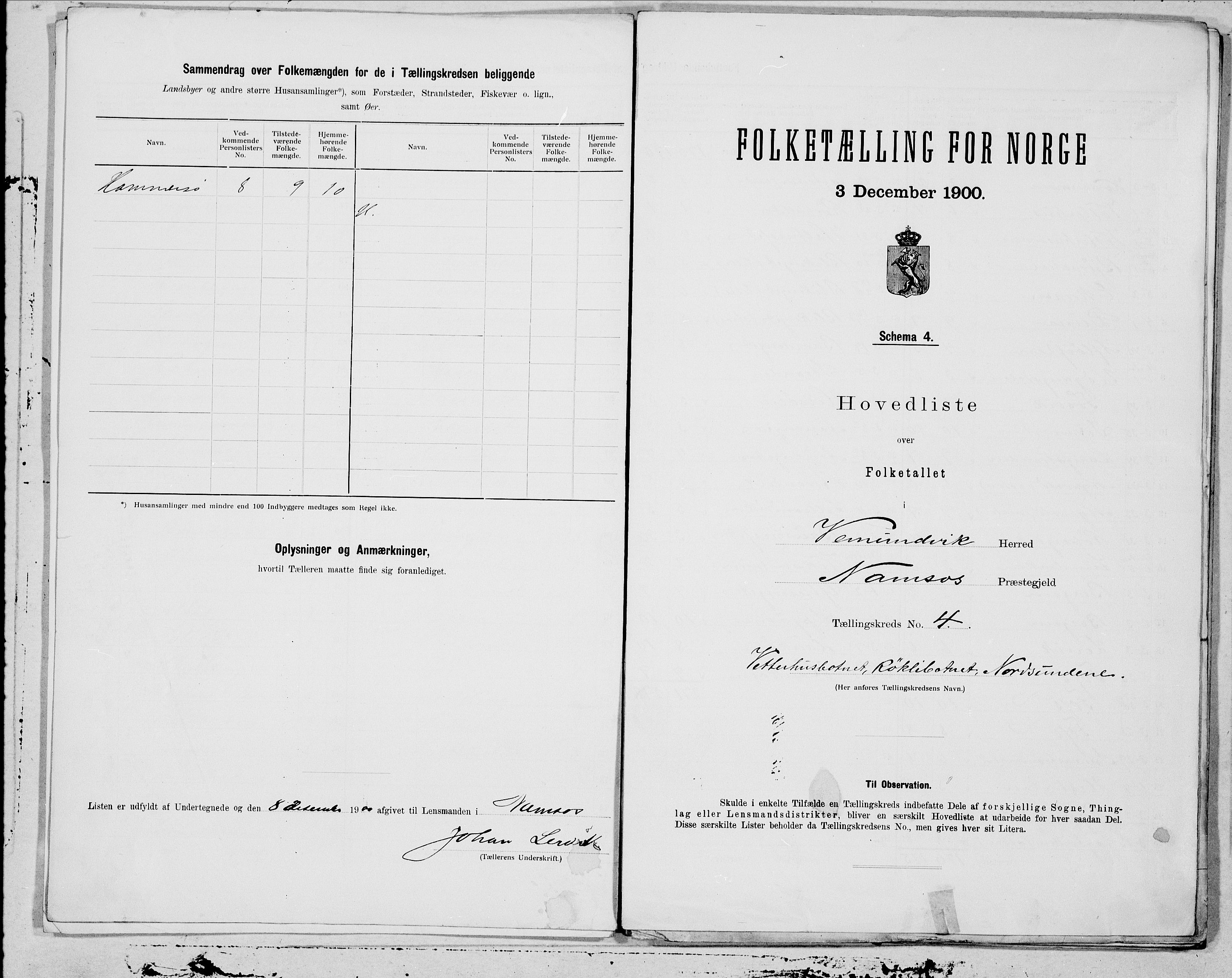 SAT, 1900 census for Vemundvik, 1900, p. 8