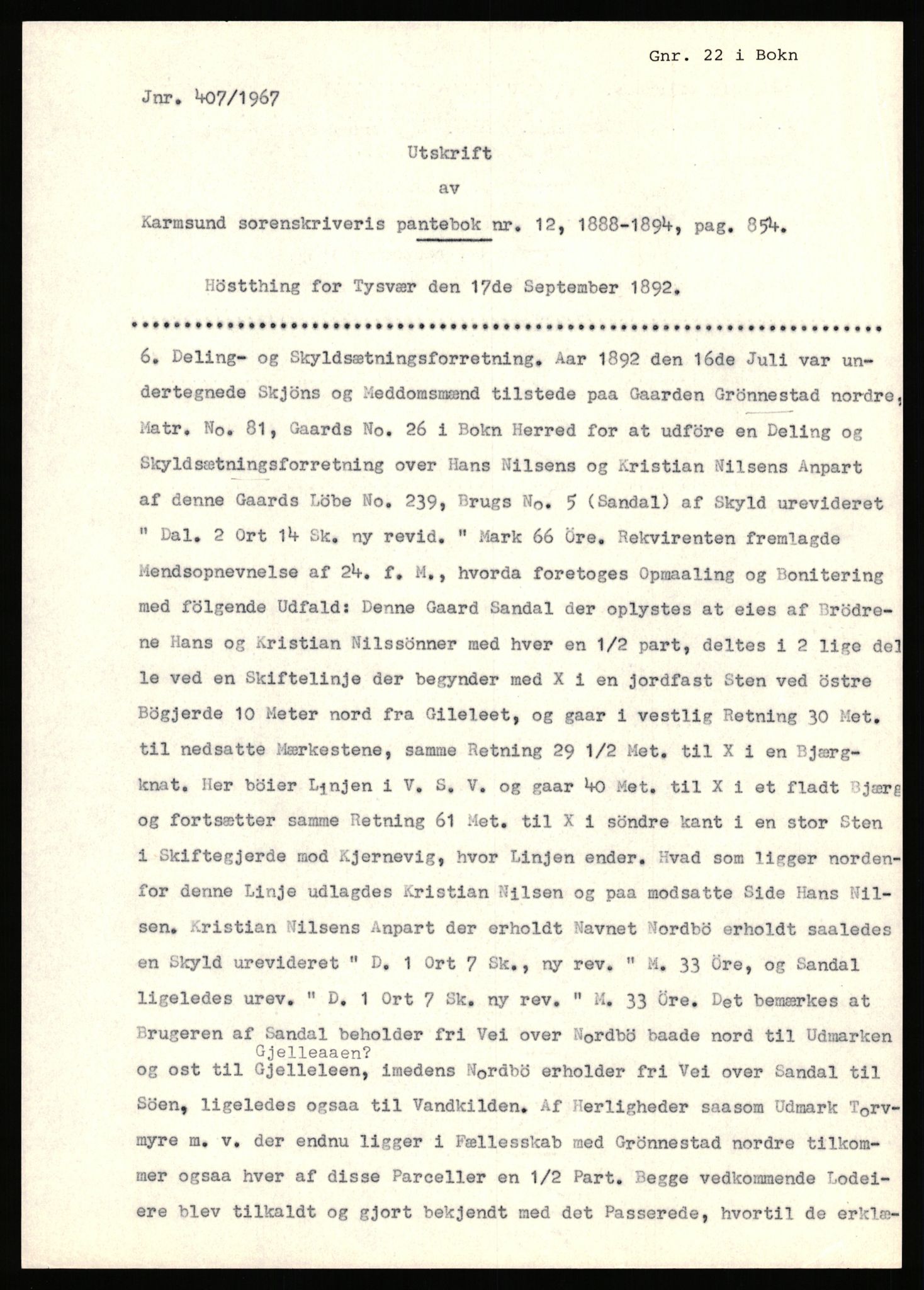 Statsarkivet i Stavanger, SAST/A-101971/03/Y/Yj/L0027: Avskrifter sortert etter gårdsnavn: Gravdal - Grøtteland, 1750-1930, p. 388