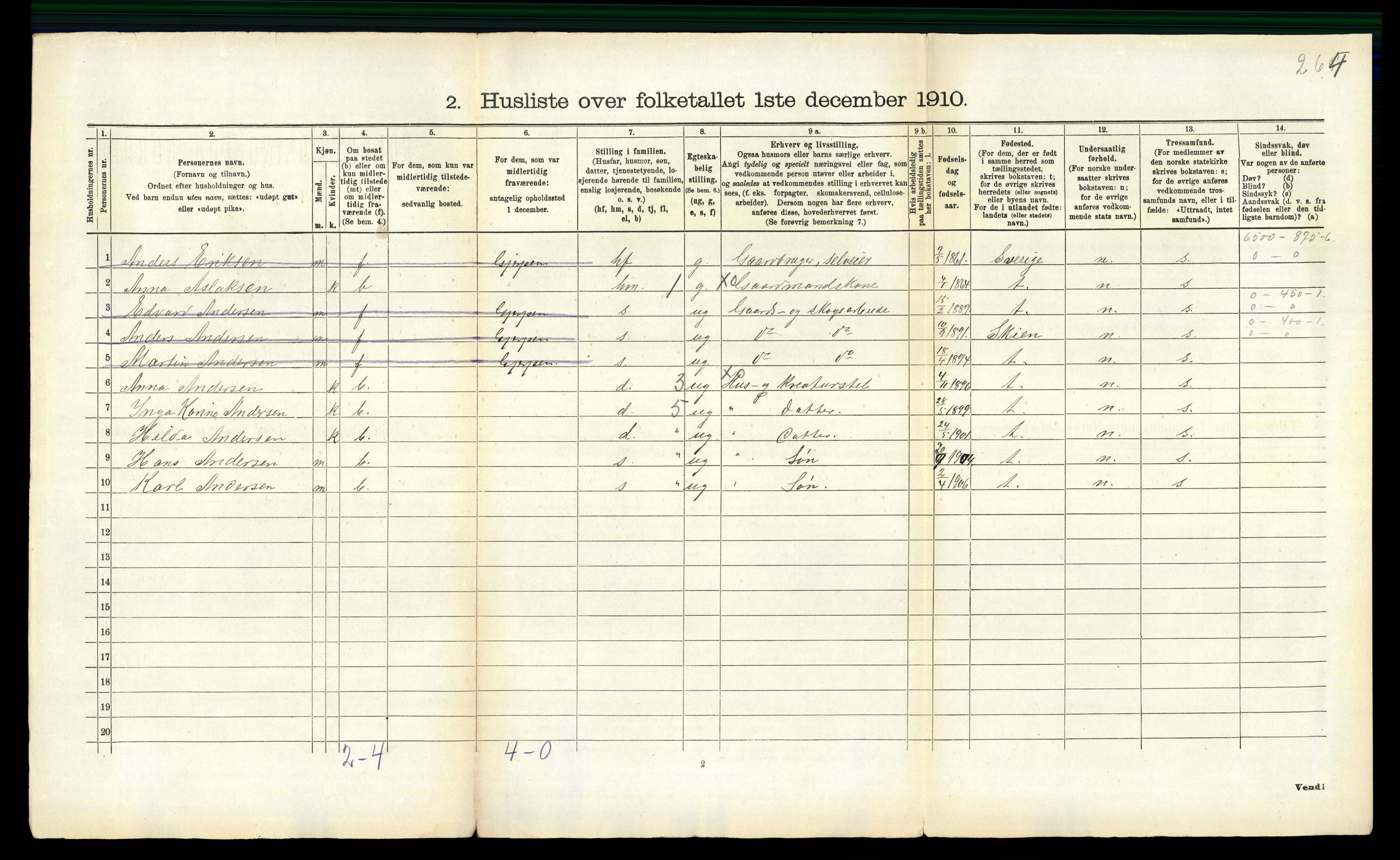 RA, 1910 census for Slemdal, 1910, p. 110