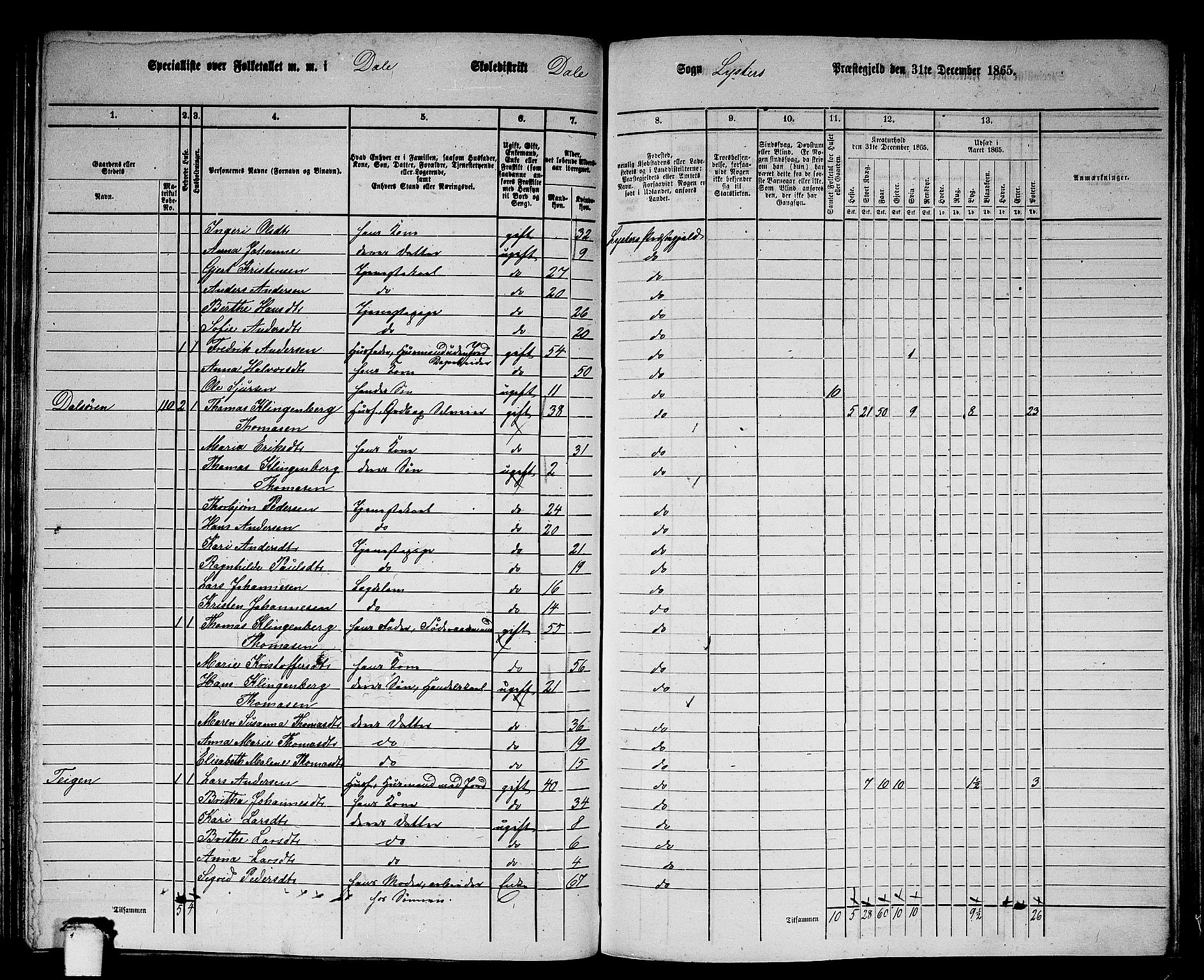 RA, 1865 census for Luster, 1865, p. 92