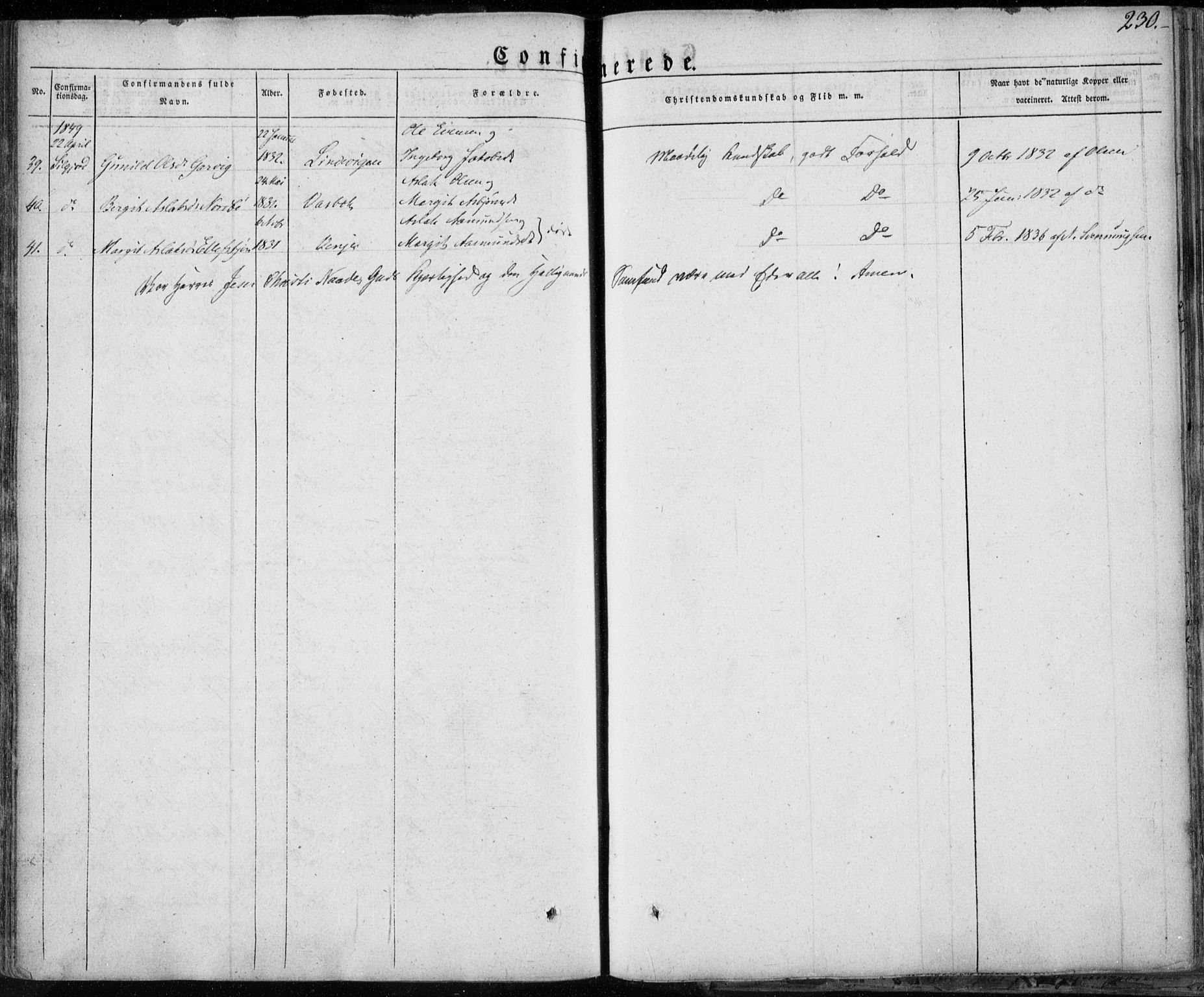 Seljord kirkebøker, SAKO/A-20/F/Fa/L0011: Parish register (official) no. I 11, 1831-1849, p. 230