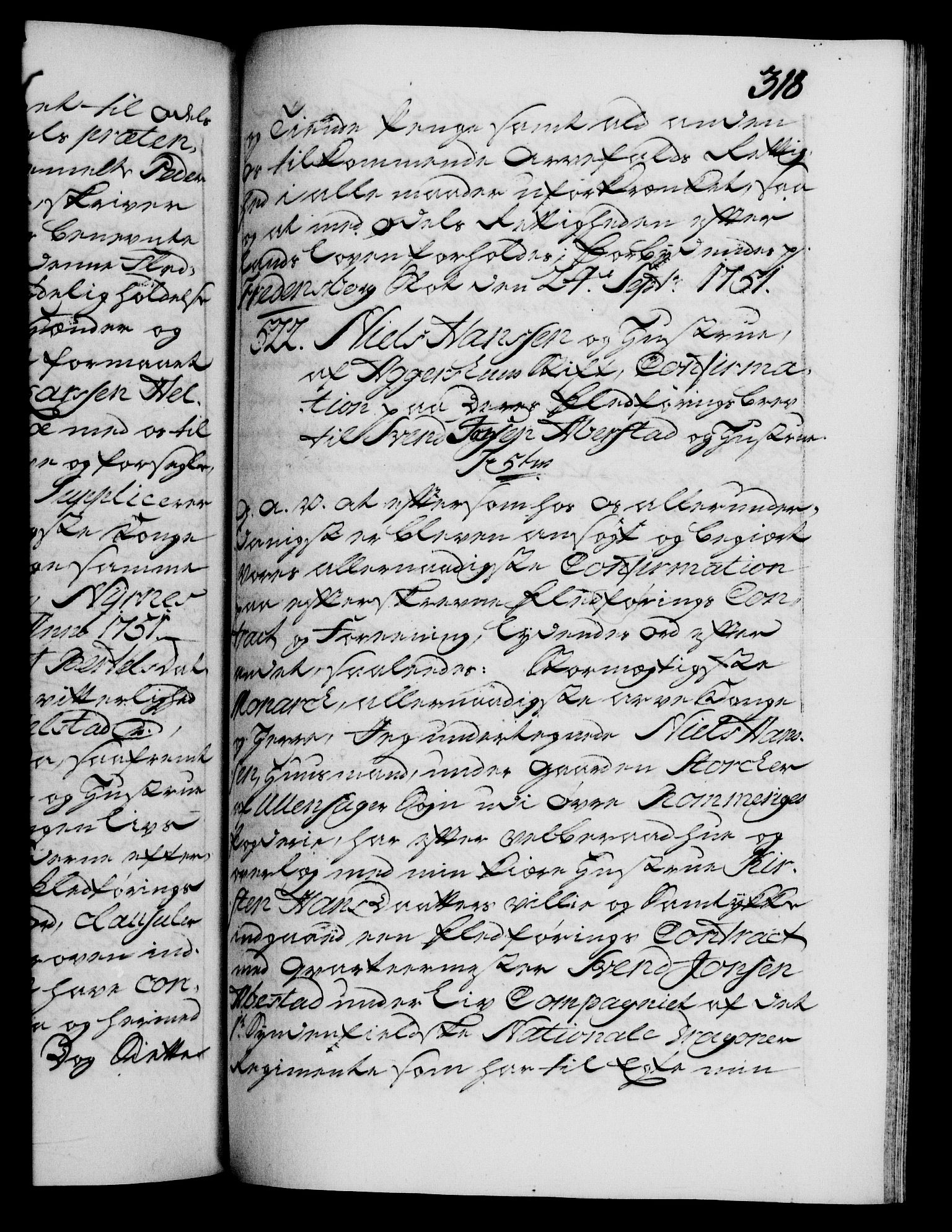 Danske Kanselli 1572-1799, AV/RA-EA-3023/F/Fc/Fca/Fcaa/L0037: Norske registre, 1751-1752, p. 318a