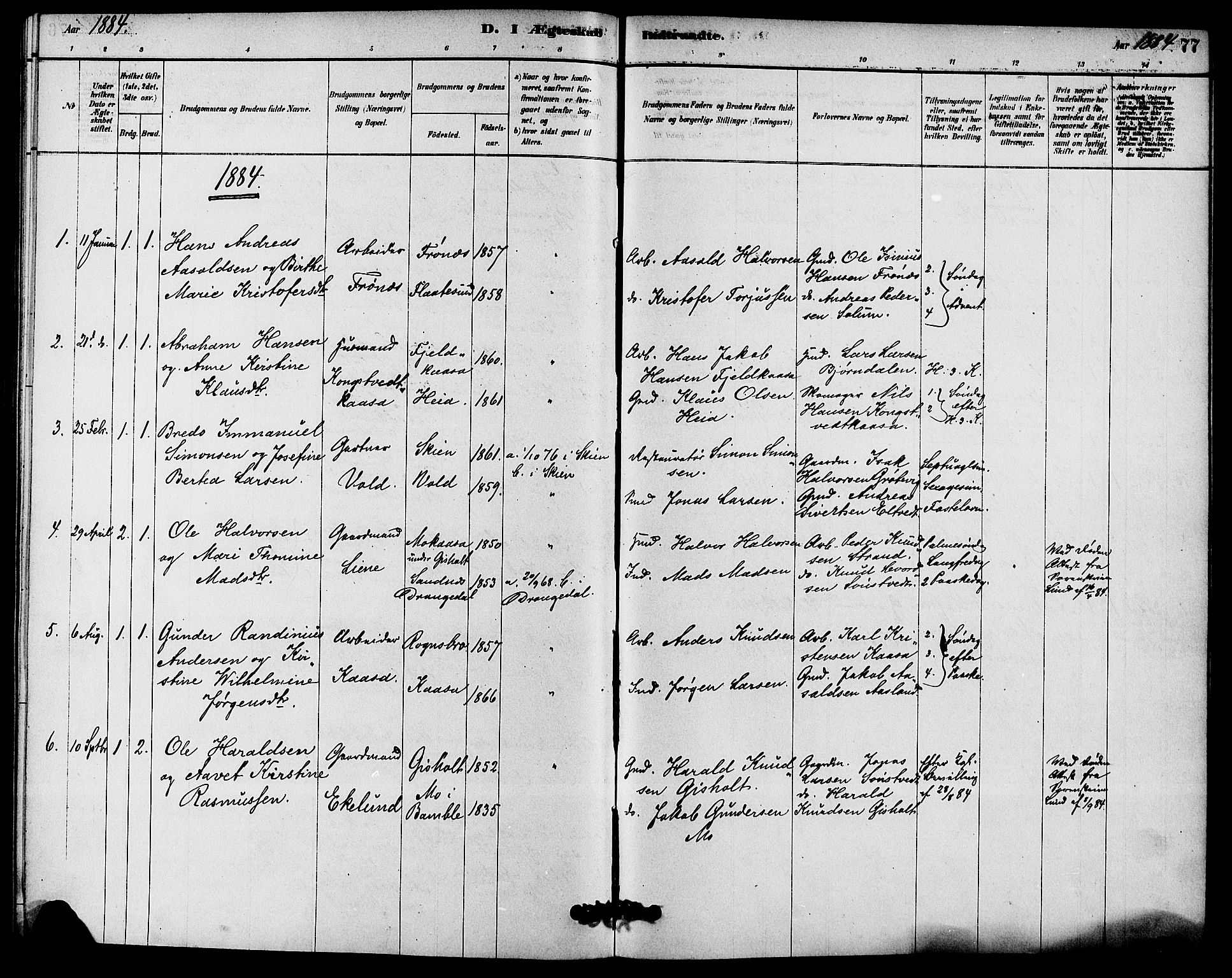 Solum kirkebøker, AV/SAKO-A-306/F/Fc/L0001: Parish register (official) no. III 1, 1877-1891, p. 77