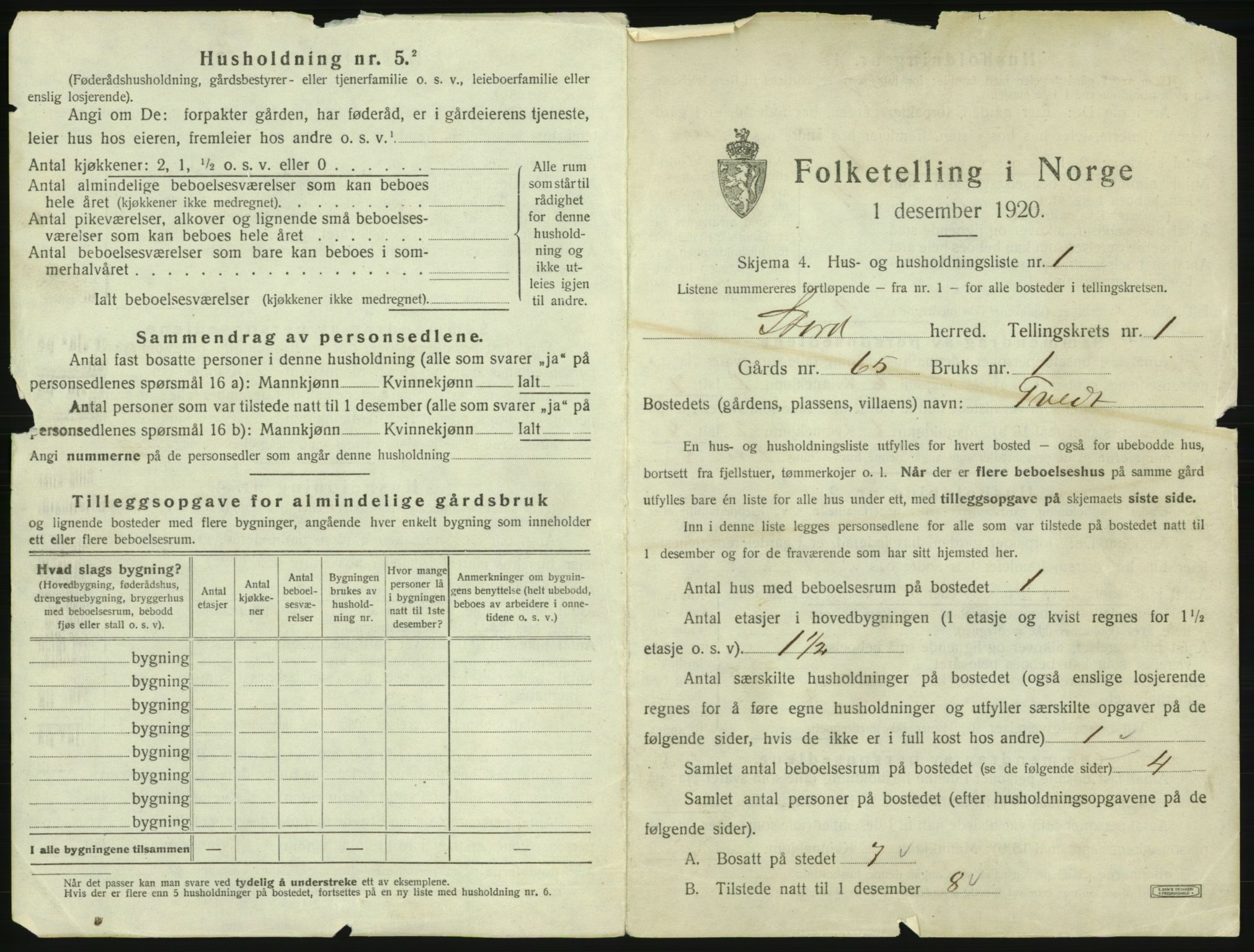 SAB, 1920 census for Stord, 1920, p. 55