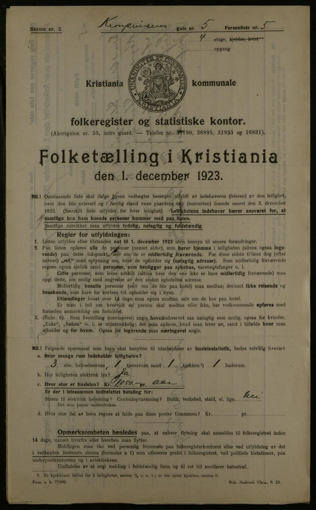 OBA, Municipal Census 1923 for Kristiania, 1923, p. 61169