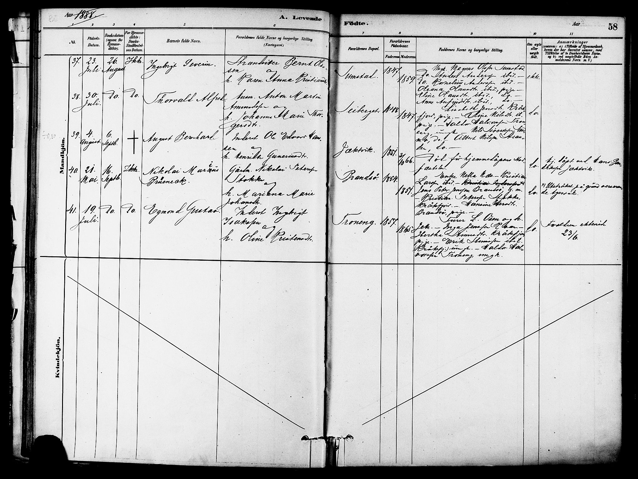 Ministerialprotokoller, klokkerbøker og fødselsregistre - Sør-Trøndelag, AV/SAT-A-1456/657/L0707: Parish register (official) no. 657A08, 1879-1893, p. 58