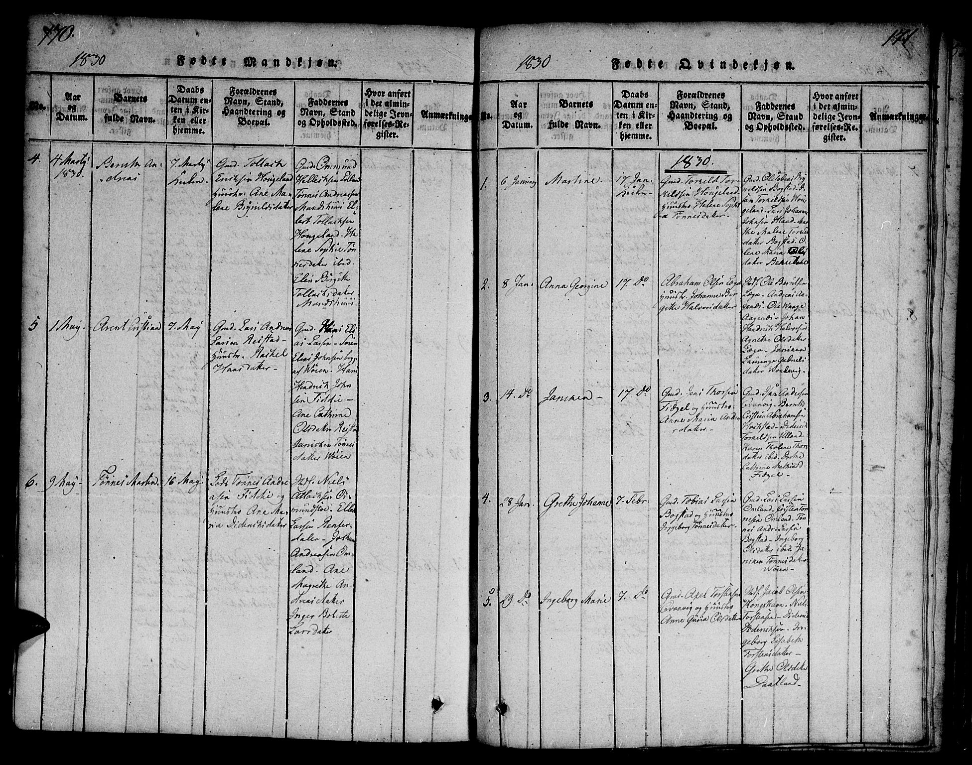 Flekkefjord sokneprestkontor, SAK/1111-0012/F/Fa/Fab/L0003: Parish register (official) no. A 3, 1815-1830, p. 170-171