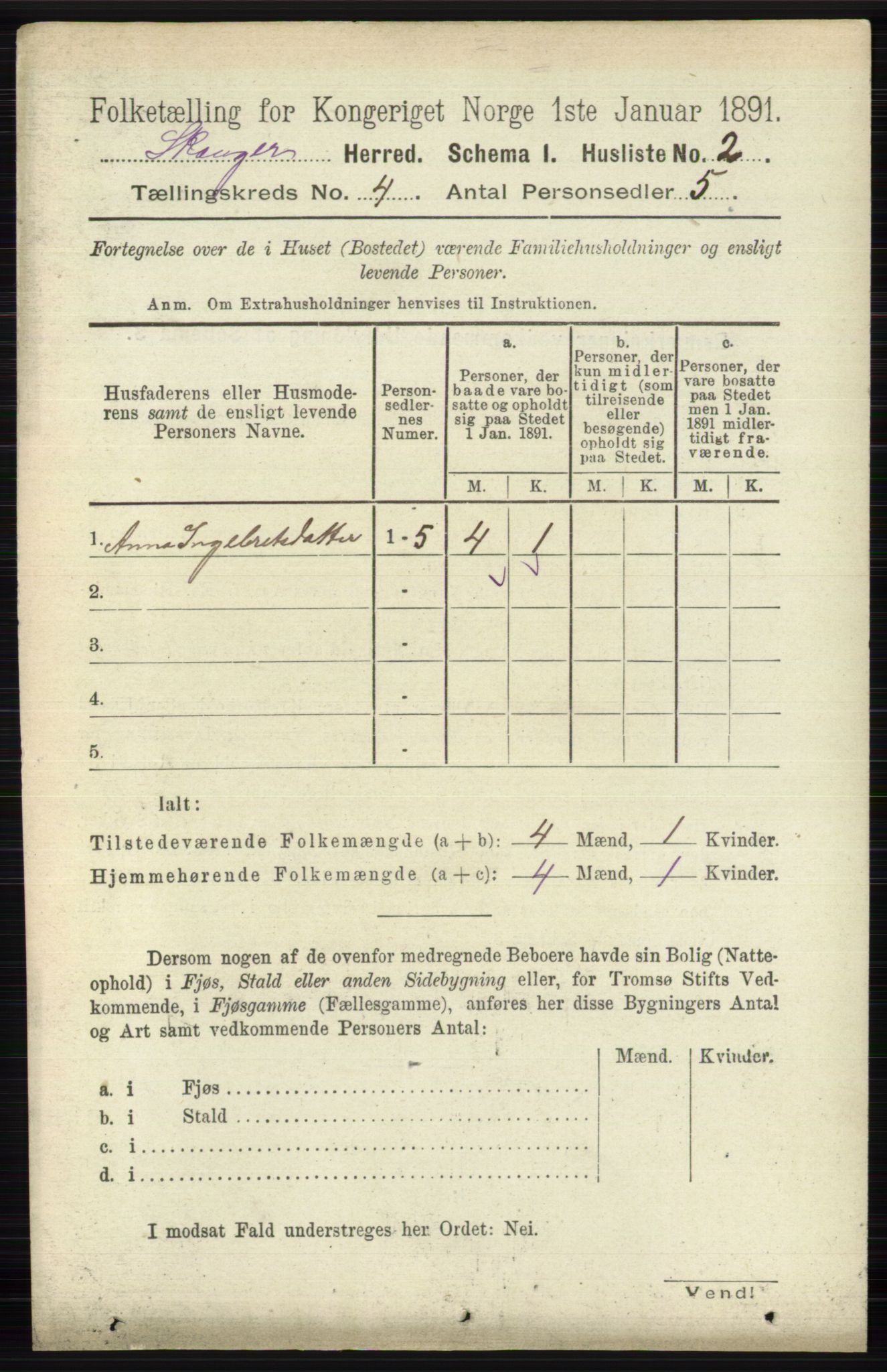 RA, 1891 census for 0712 Skoger, 1891, p. 2154