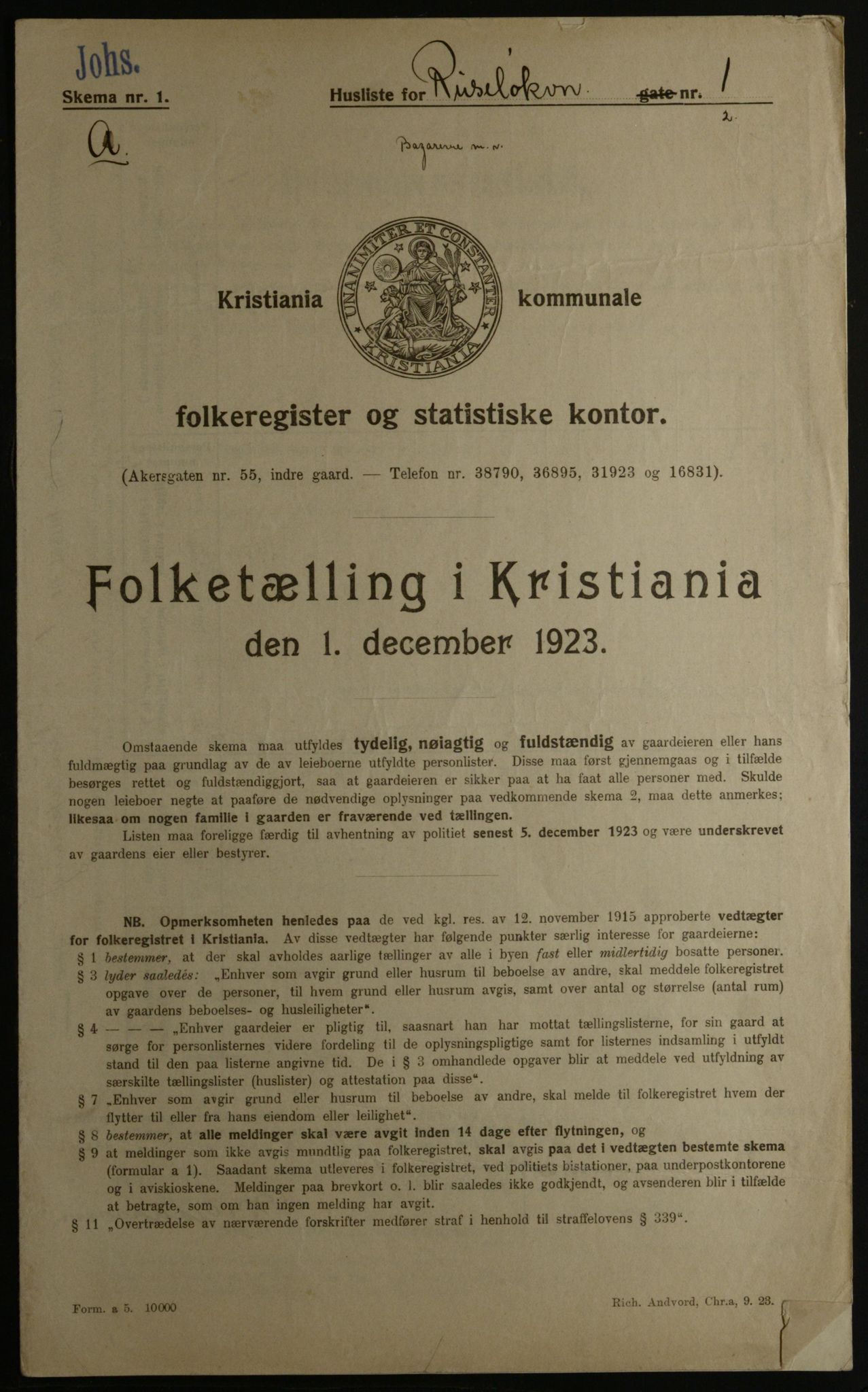 OBA, Municipal Census 1923 for Kristiania, 1923, p. 93478