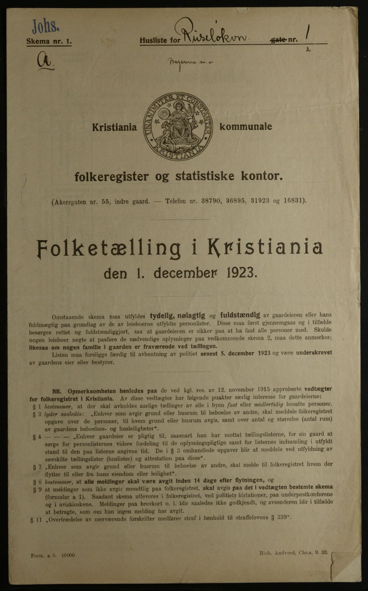 OBA, Municipal Census 1923 for Kristiania, 1923, p. 93478