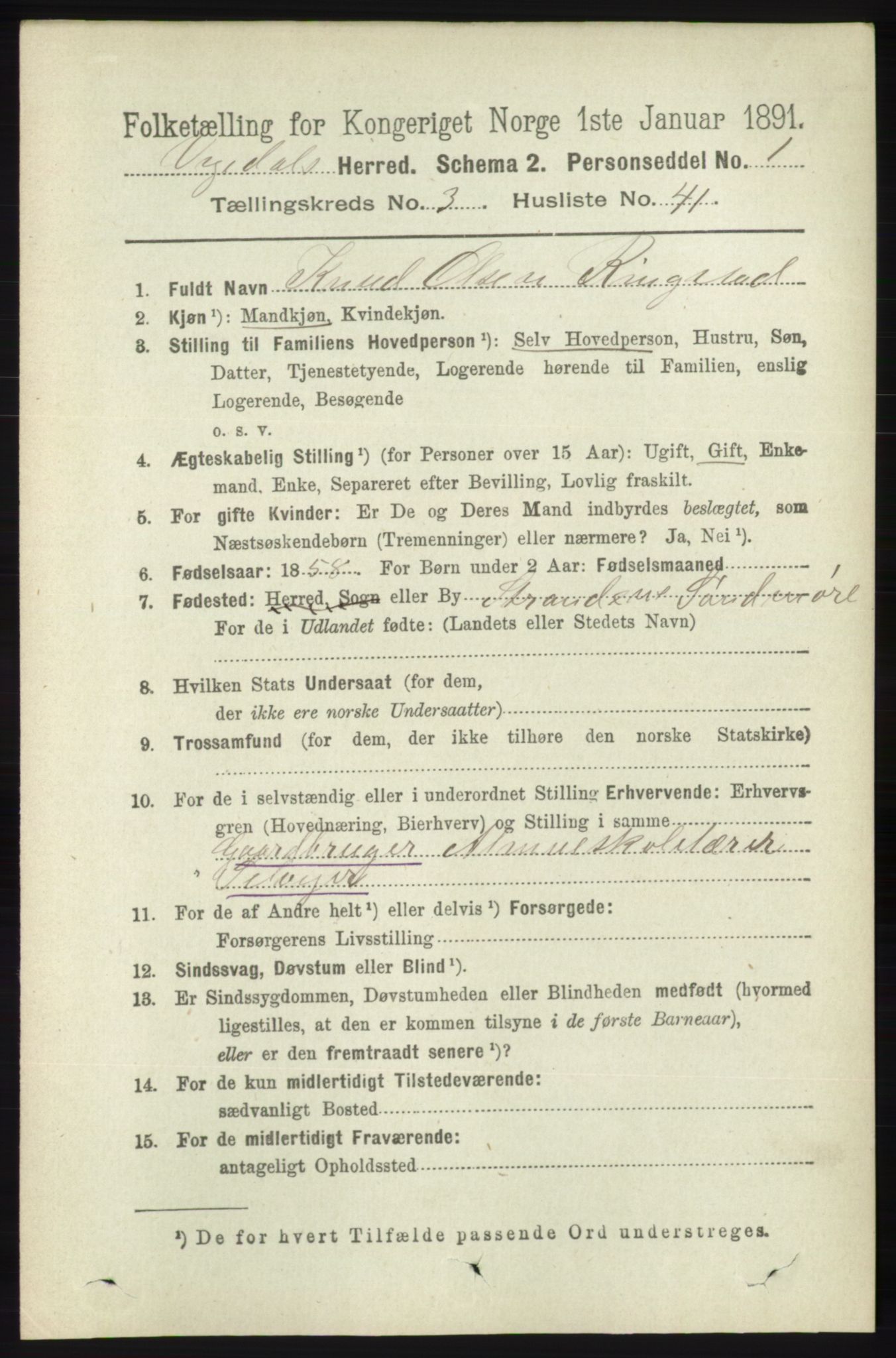 RA, 1891 census for 1157 Vikedal, 1891, p. 878