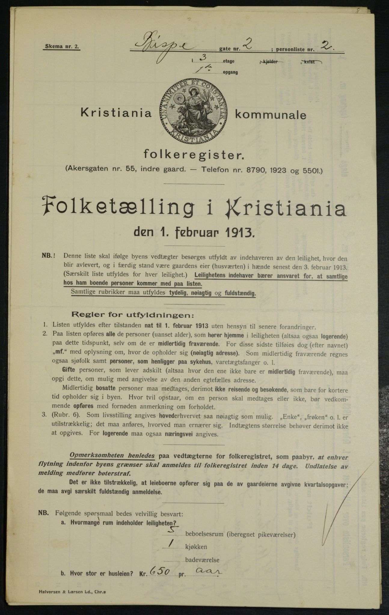 OBA, Municipal Census 1913 for Kristiania, 1913, p. 5213