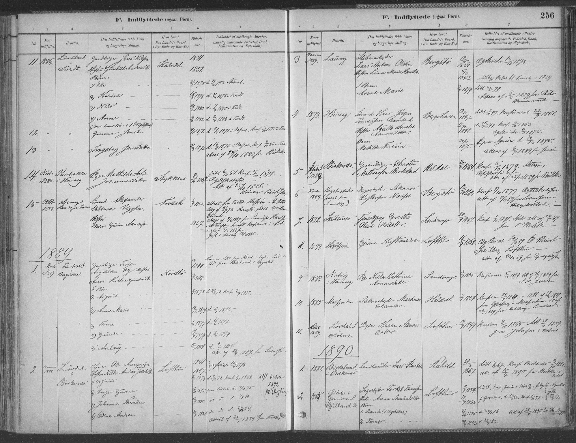 Vestre Moland sokneprestkontor, AV/SAK-1111-0046/F/Fa/Fab/L0009: Parish register (official) no. A 9, 1884-1899, p. 256