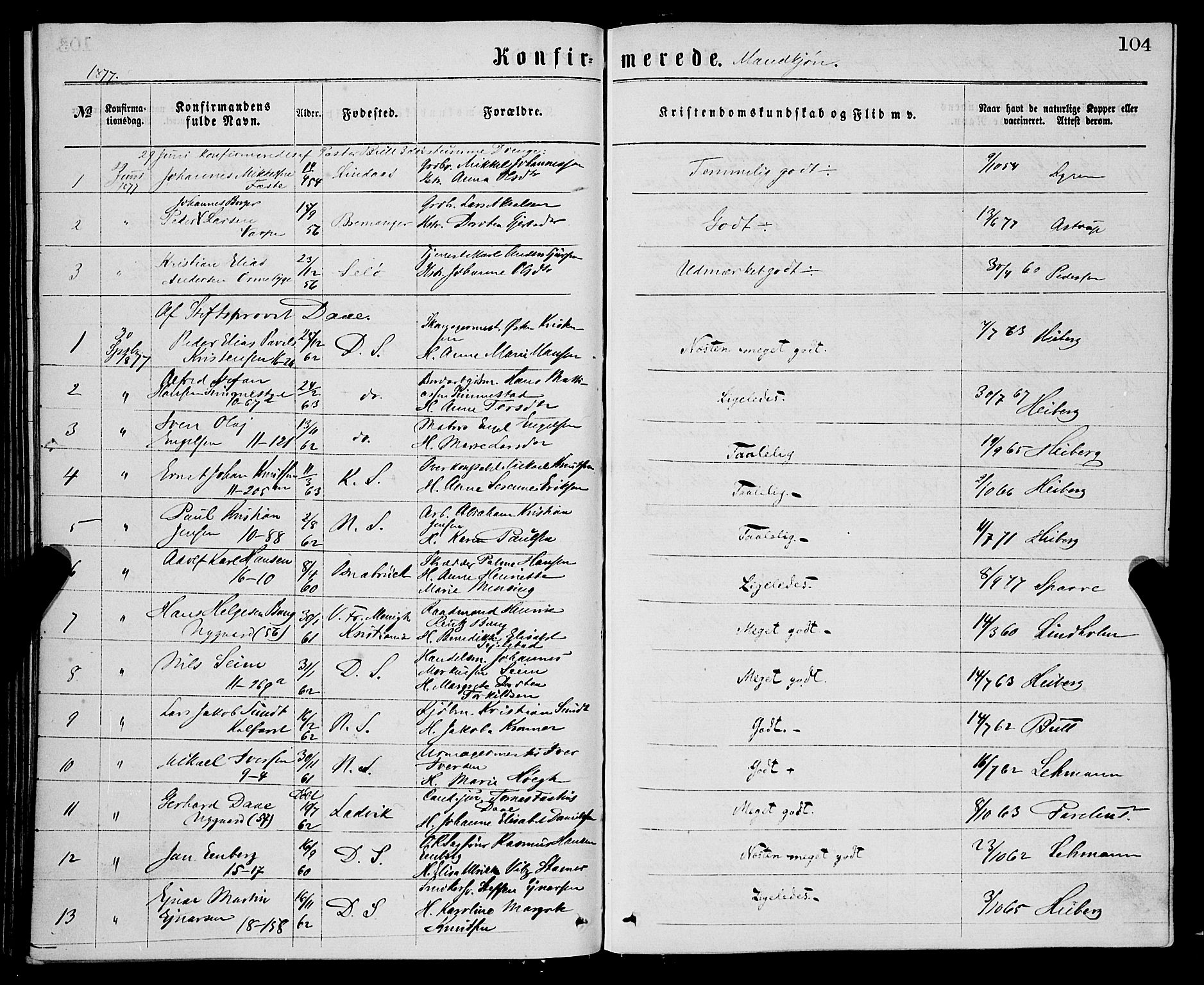 Domkirken sokneprestembete, AV/SAB-A-74801/H/Haa/L0029: Parish register (official) no. C 4, 1864-1879, p. 104