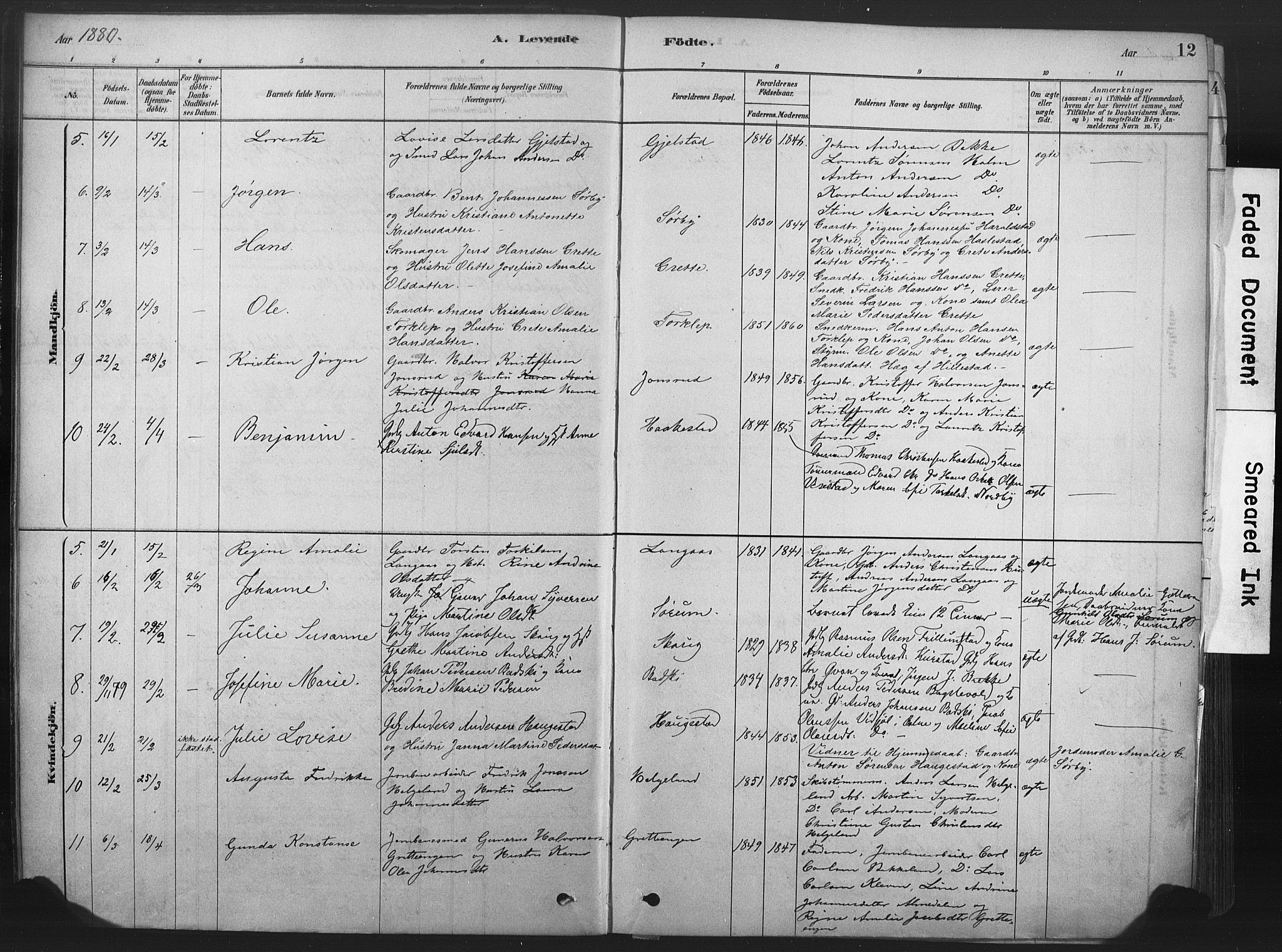 Våle kirkebøker, AV/SAKO-A-334/F/Fa/L0011: Parish register (official) no. I 11, 1878-1906, p. 12