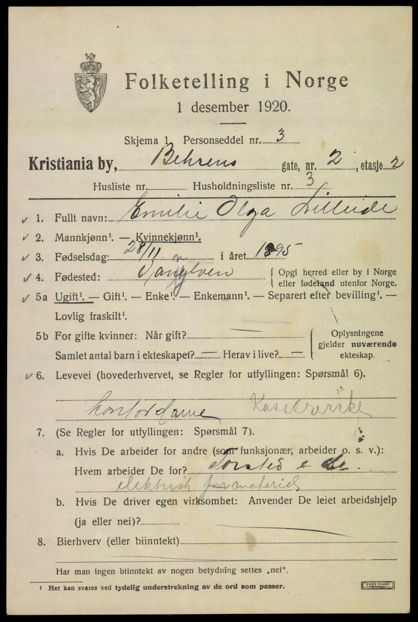 SAO, 1920 census for Kristiania, 1920, p. 150235