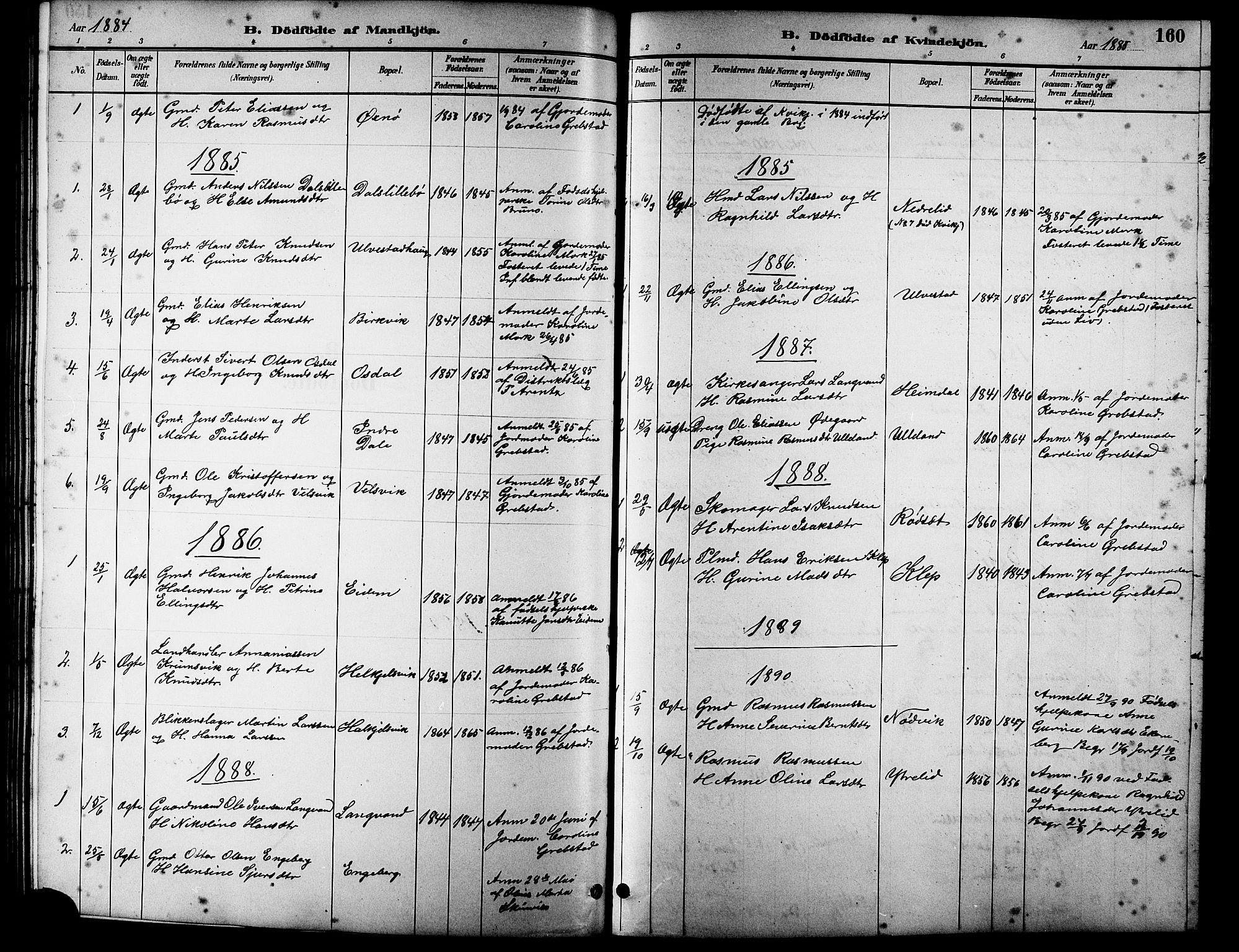 Ministerialprotokoller, klokkerbøker og fødselsregistre - Møre og Romsdal, AV/SAT-A-1454/511/L0158: Parish register (copy) no. 511C04, 1884-1903, p. 160