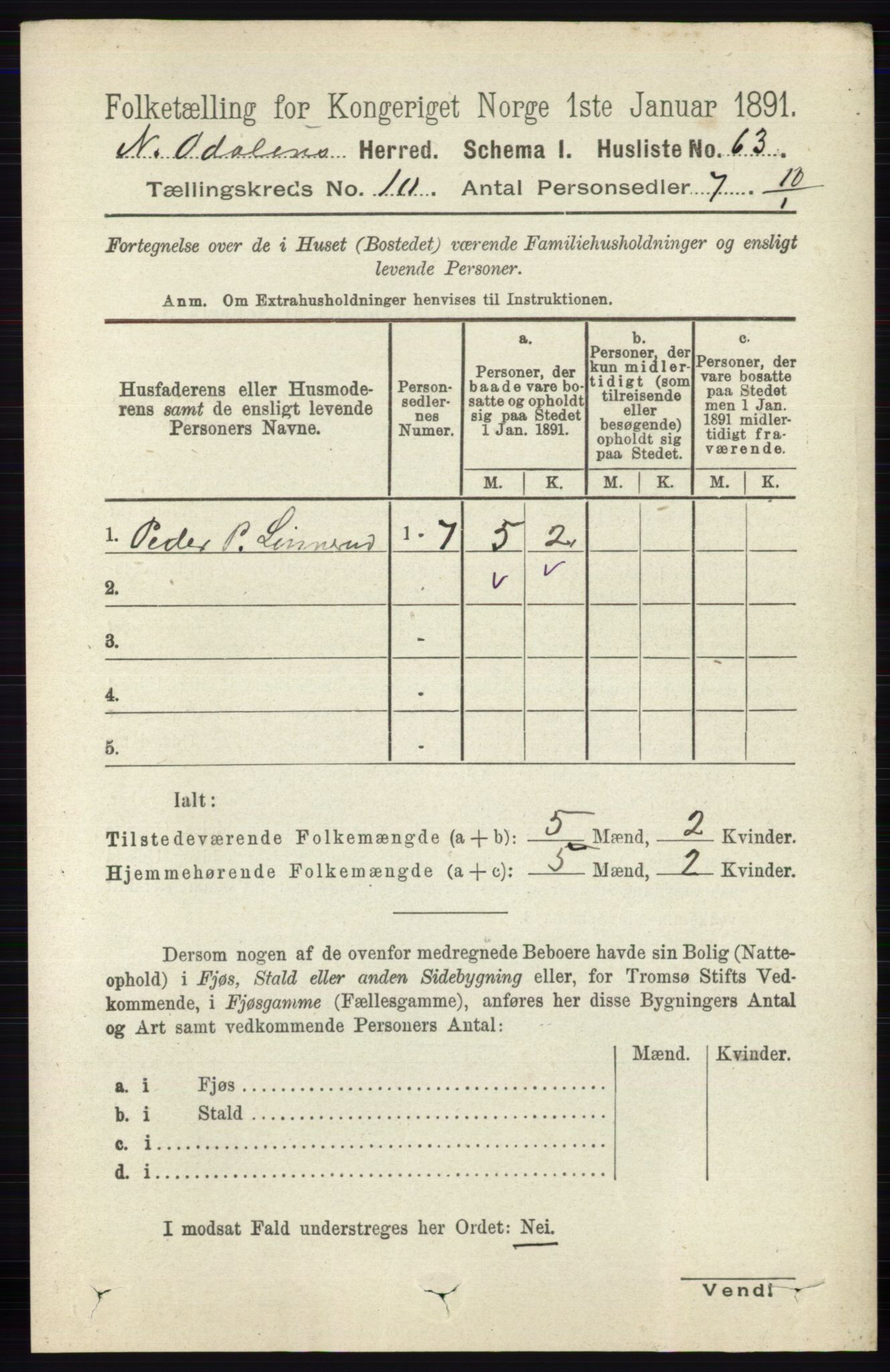 RA, 1891 census for 0418 Nord-Odal, 1891, p. 4498