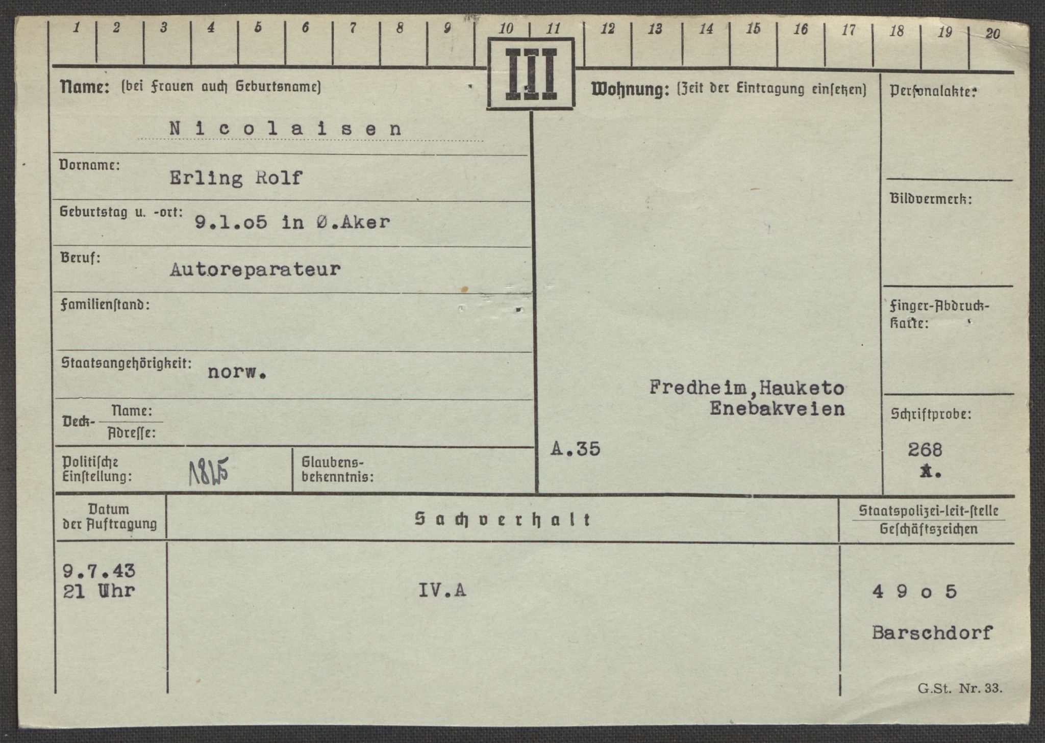 Befehlshaber der Sicherheitspolizei und des SD, AV/RA-RAFA-5969/E/Ea/Eaa/L0007: Register over norske fanger i Møllergata 19: Lundb-N, 1940-1945, p. 1046