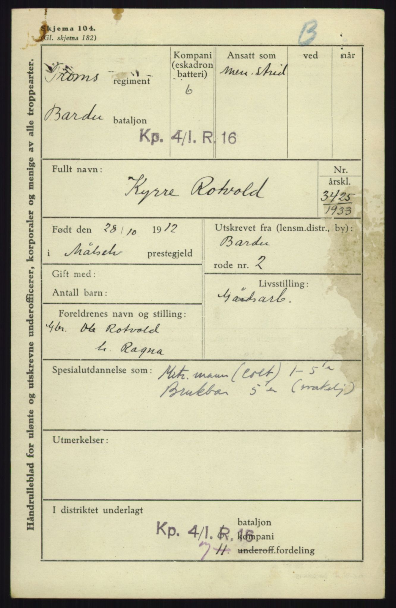 Forsvaret, Troms infanteriregiment nr. 16, AV/RA-RAFA-3146/P/Pa/L0017: Rulleblad for regimentets menige mannskaper, årsklasse 1933, 1933, p. 1115