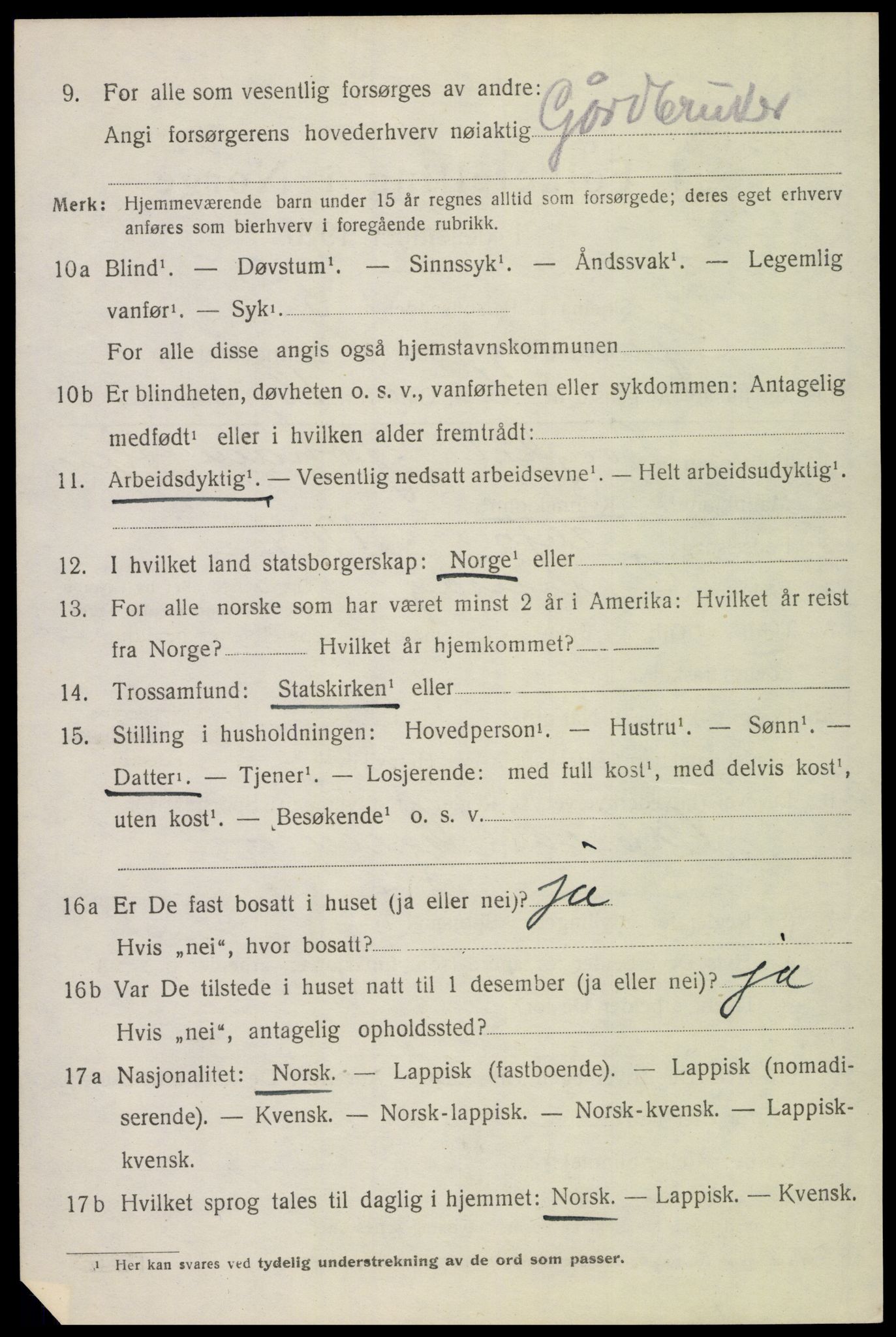 SAT, 1920 census for Gimsøy, 1920, p. 1256