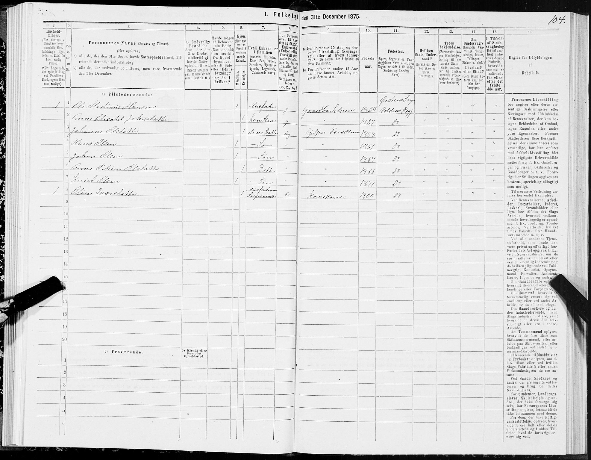 SAT, 1875 census for 1519P Volda, 1875, p. 3104