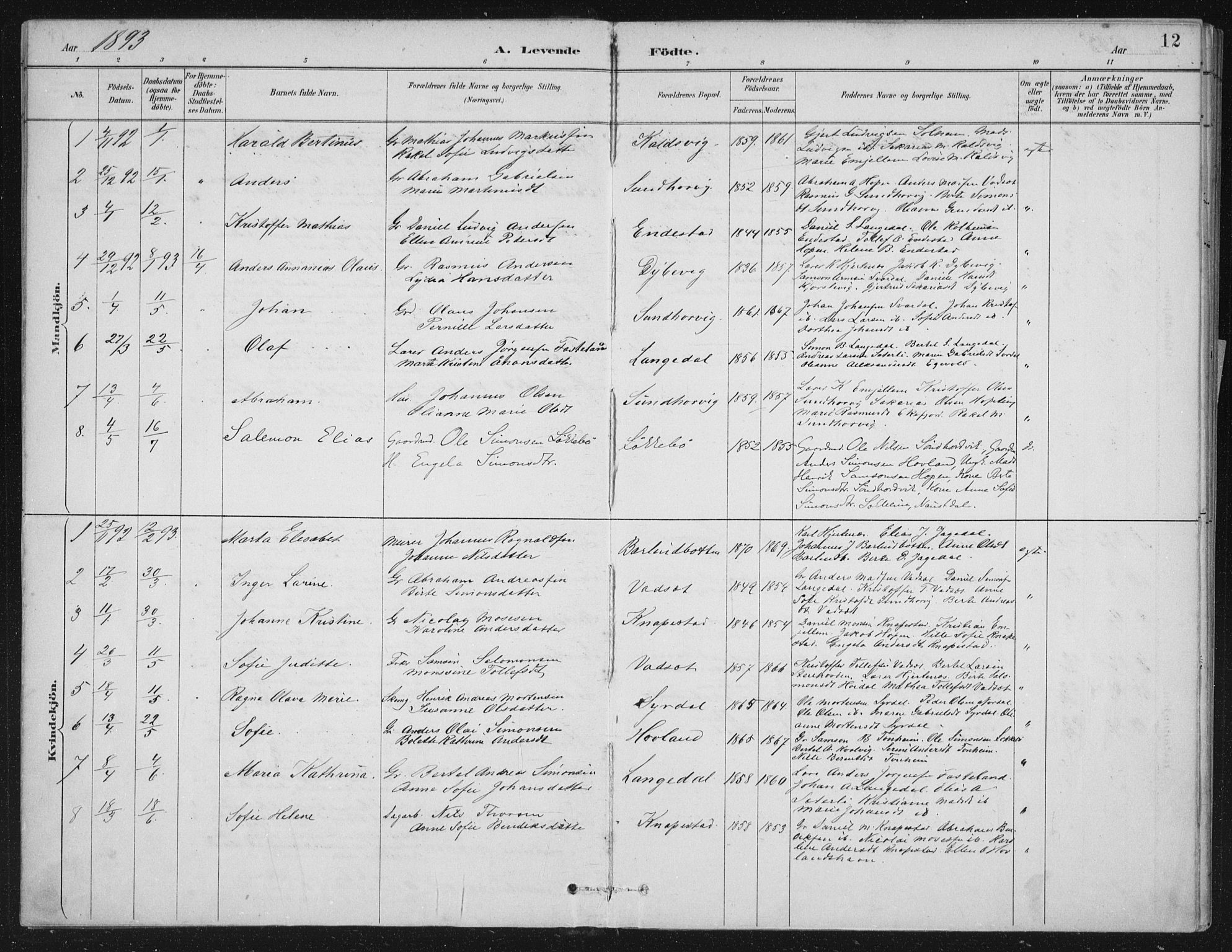 Kinn sokneprestembete, SAB/A-80801/H/Haa/Haae/L0001: Parish register (official) no. E 1, 1890-1916, p. 12