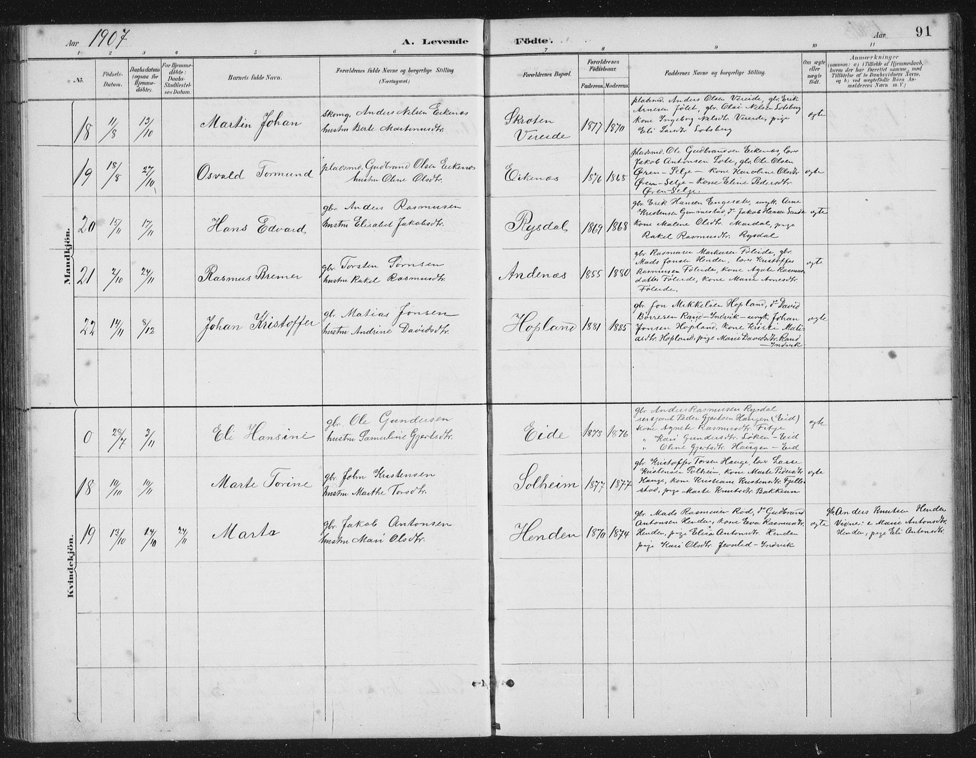 Gloppen sokneprestembete, SAB/A-80101/H/Hab/Habb/L0002: Parish register (copy) no. B 2, 1889-1909, p. 91