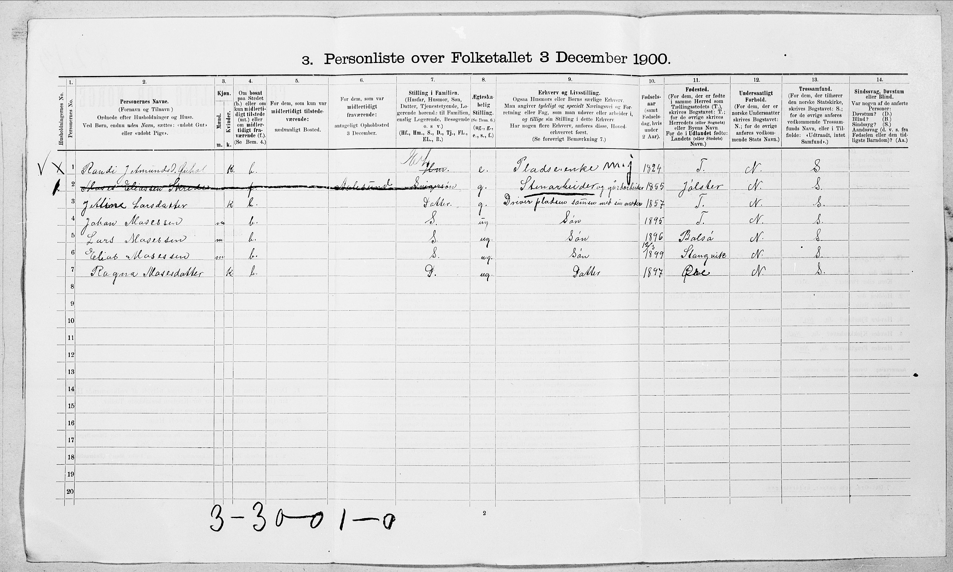 SAT, 1900 census for Hjørundfjord, 1900, p. 31