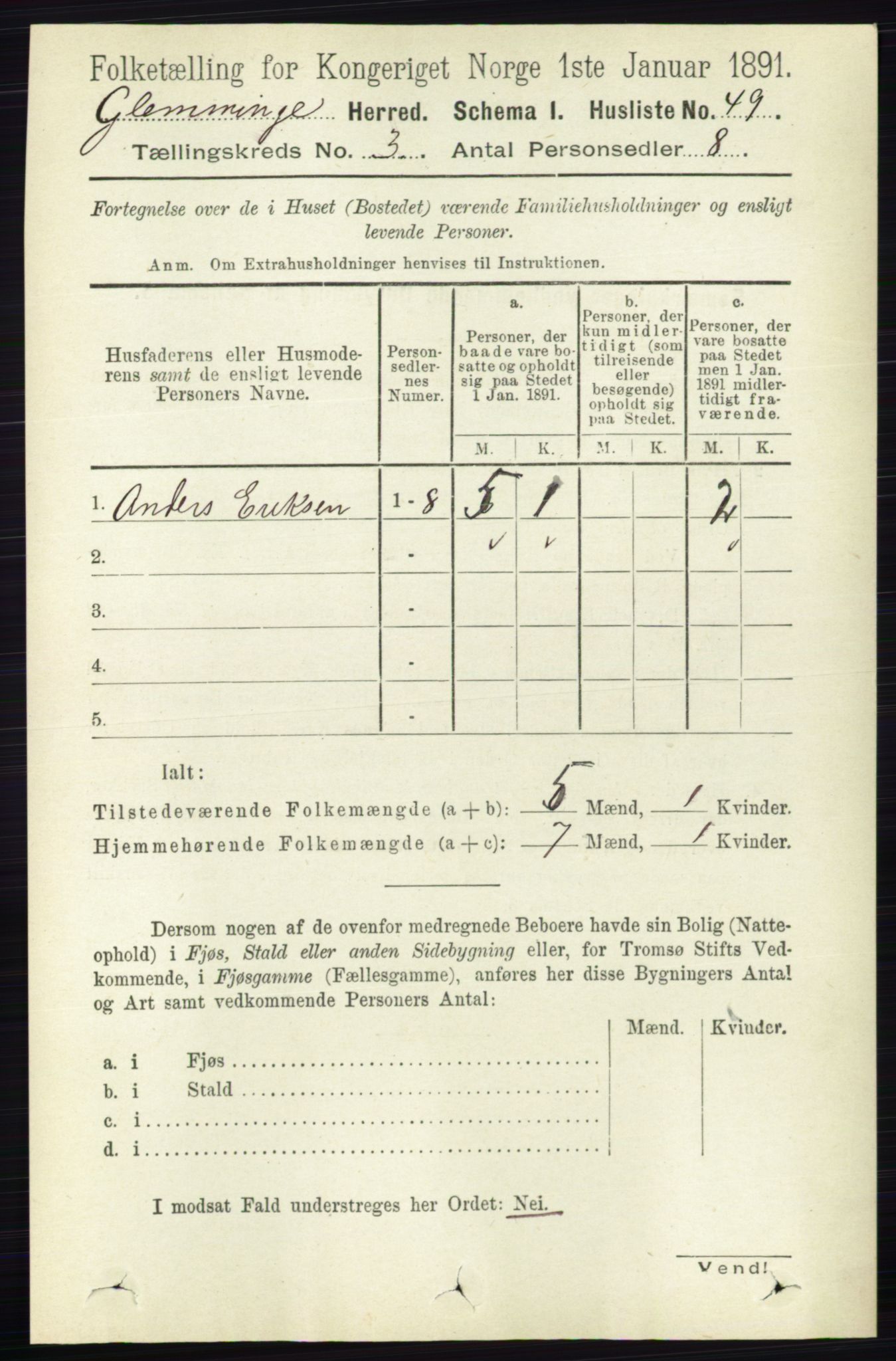 RA, 1891 census for 0132 Glemmen, 1891, p. 1840