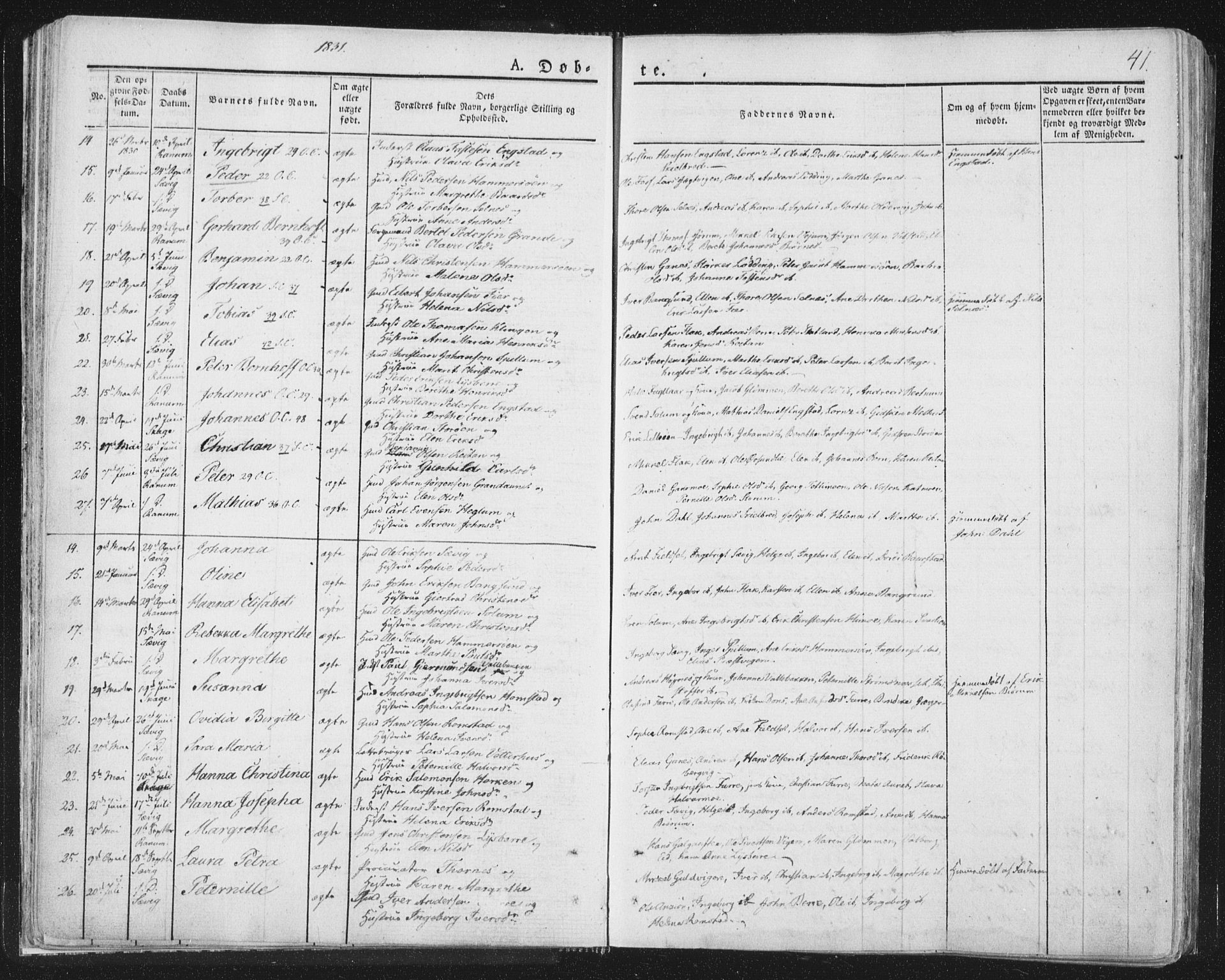 Ministerialprotokoller, klokkerbøker og fødselsregistre - Nord-Trøndelag, SAT/A-1458/764/L0551: Parish register (official) no. 764A07a, 1824-1864, p. 41