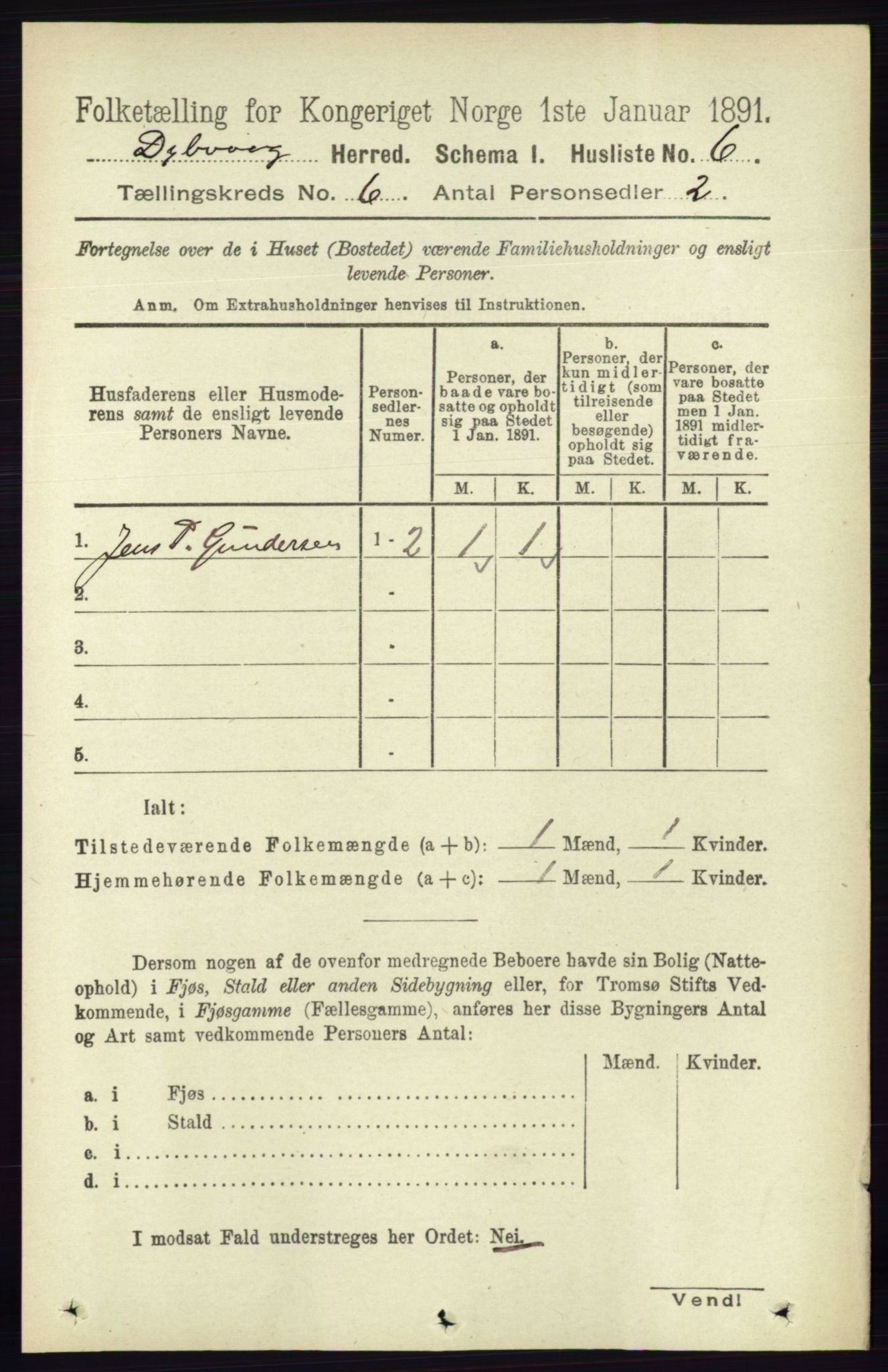 RA, 1891 census for 0915 Dypvåg, 1891, p. 1676