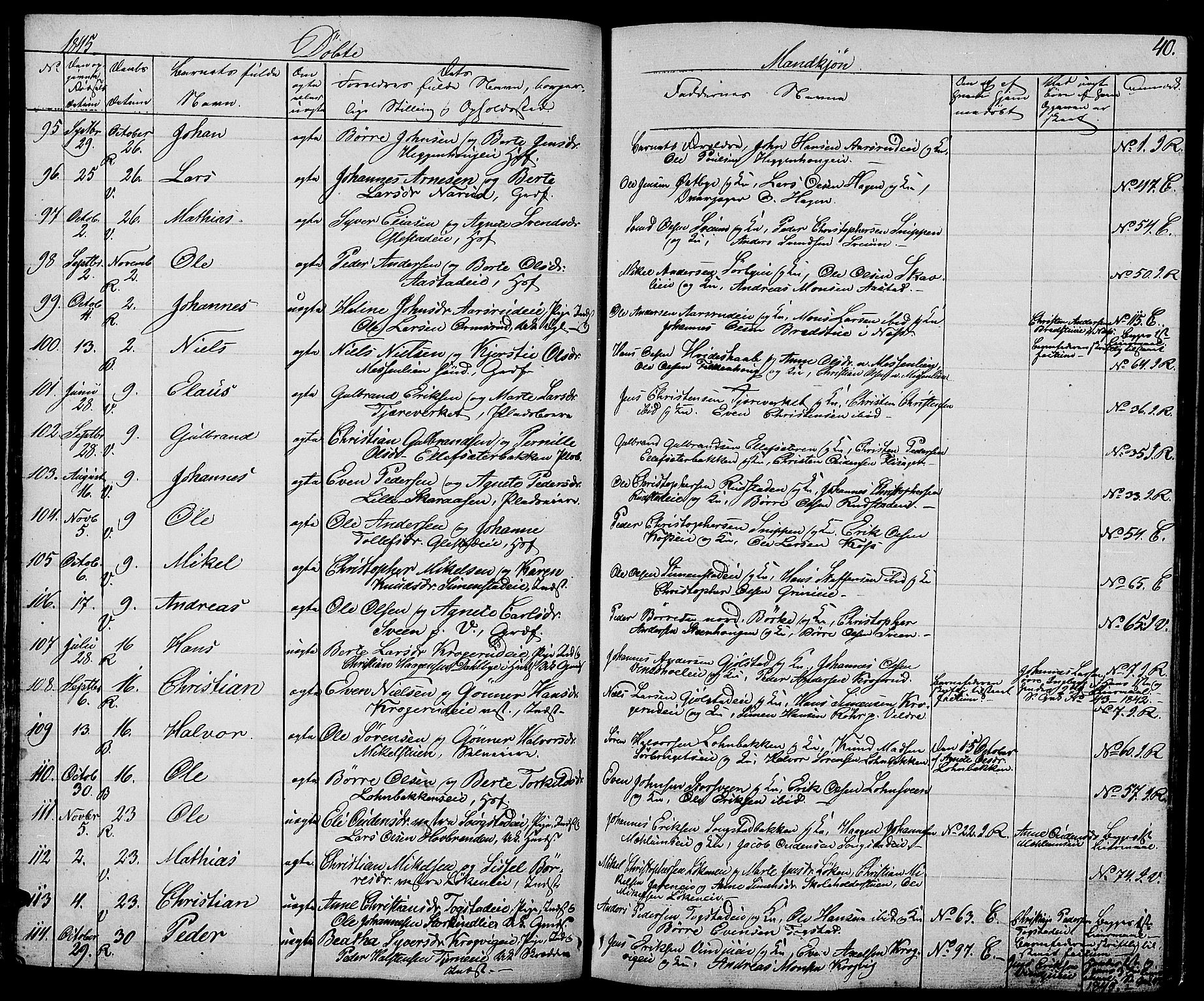 Ringsaker prestekontor, AV/SAH-PREST-014/L/La/L0005: Parish register (copy) no. 5, 1839-1850, p. 40