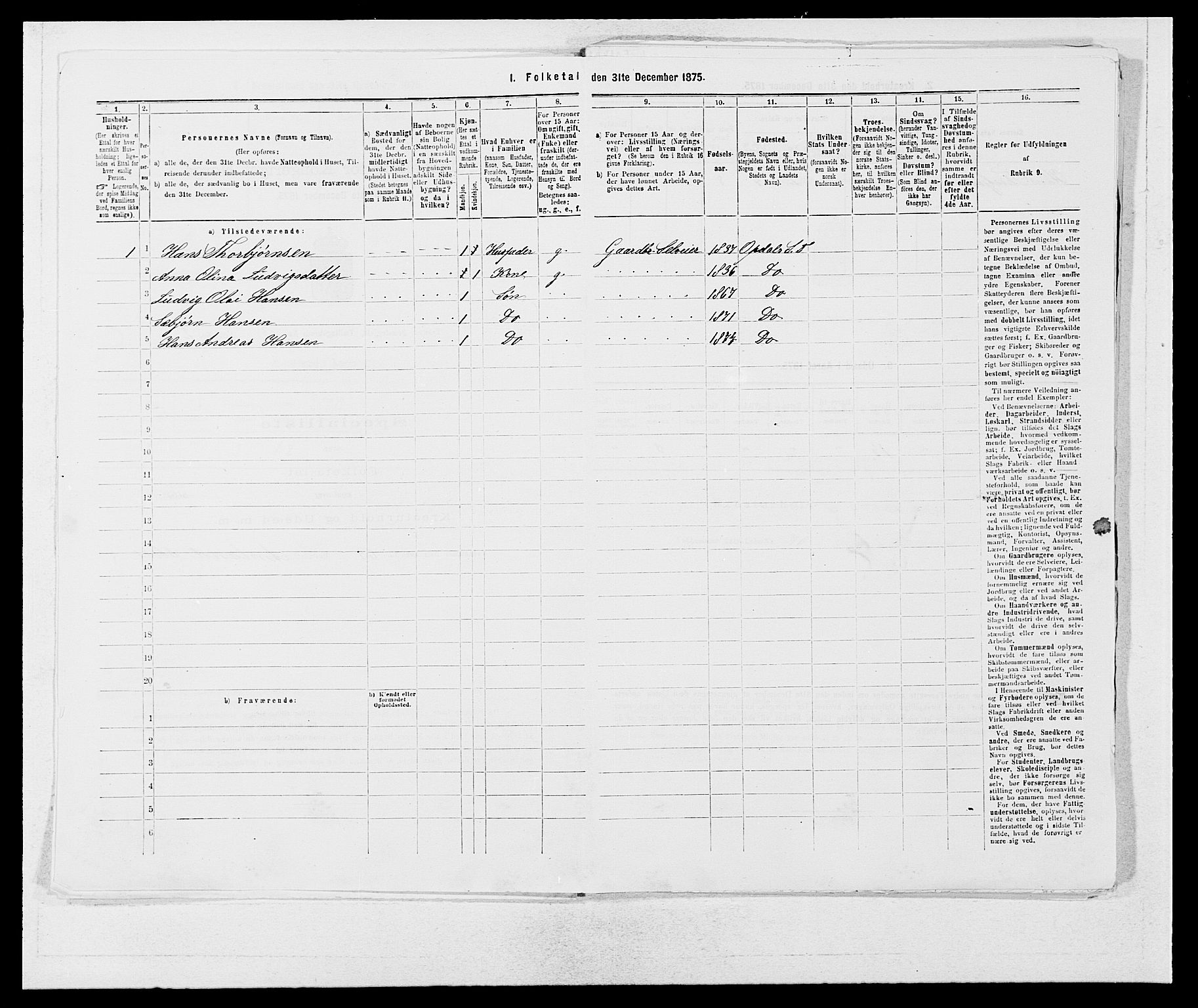 SAB, 1875 census for 1223P Tysnes, 1875, p. 223