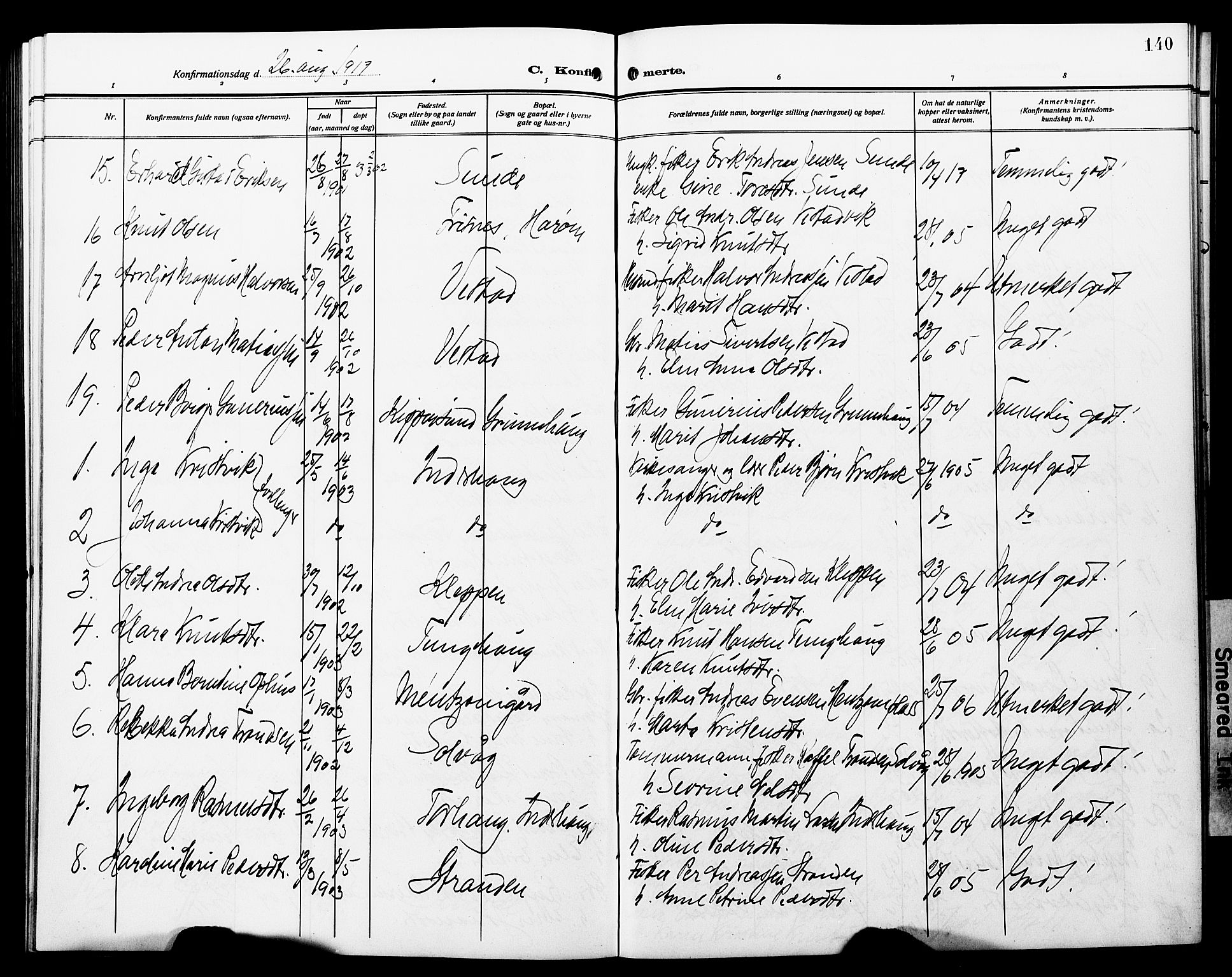 Ministerialprotokoller, klokkerbøker og fødselsregistre - Møre og Romsdal, AV/SAT-A-1454/566/L0774: Parish register (copy) no. 566C03, 1910-1929, p. 140