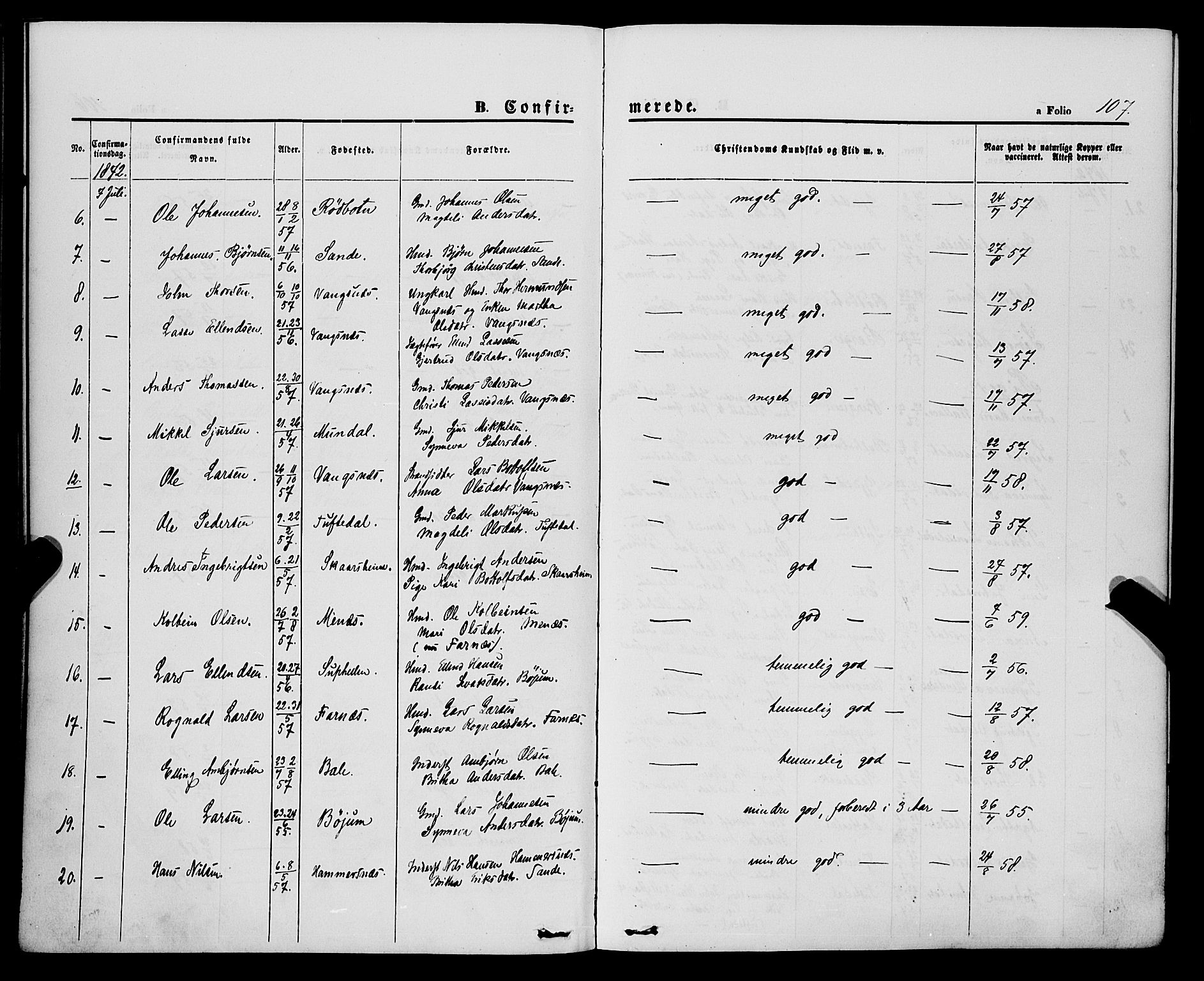 Balestrand sokneprestembete, SAB/A-79601/H/Haa/Haaa/L0003: Parish register (official) no. A 3, 1867-1878, p. 107
