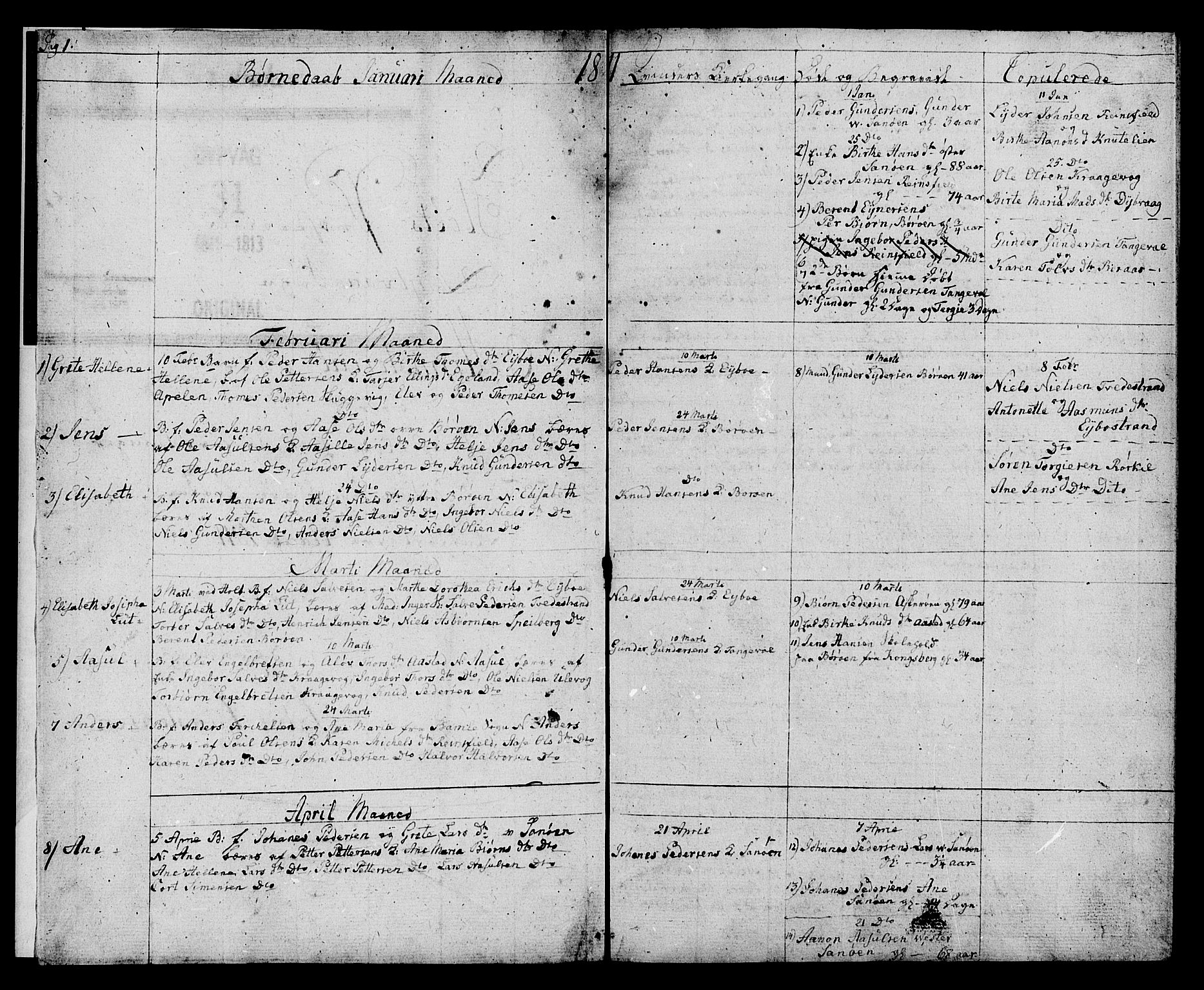 Dypvåg sokneprestkontor, SAK/1111-0007/F/Fb/Fba/L0008: Parish register (copy) no. B 8, 1811-1813, p. 1