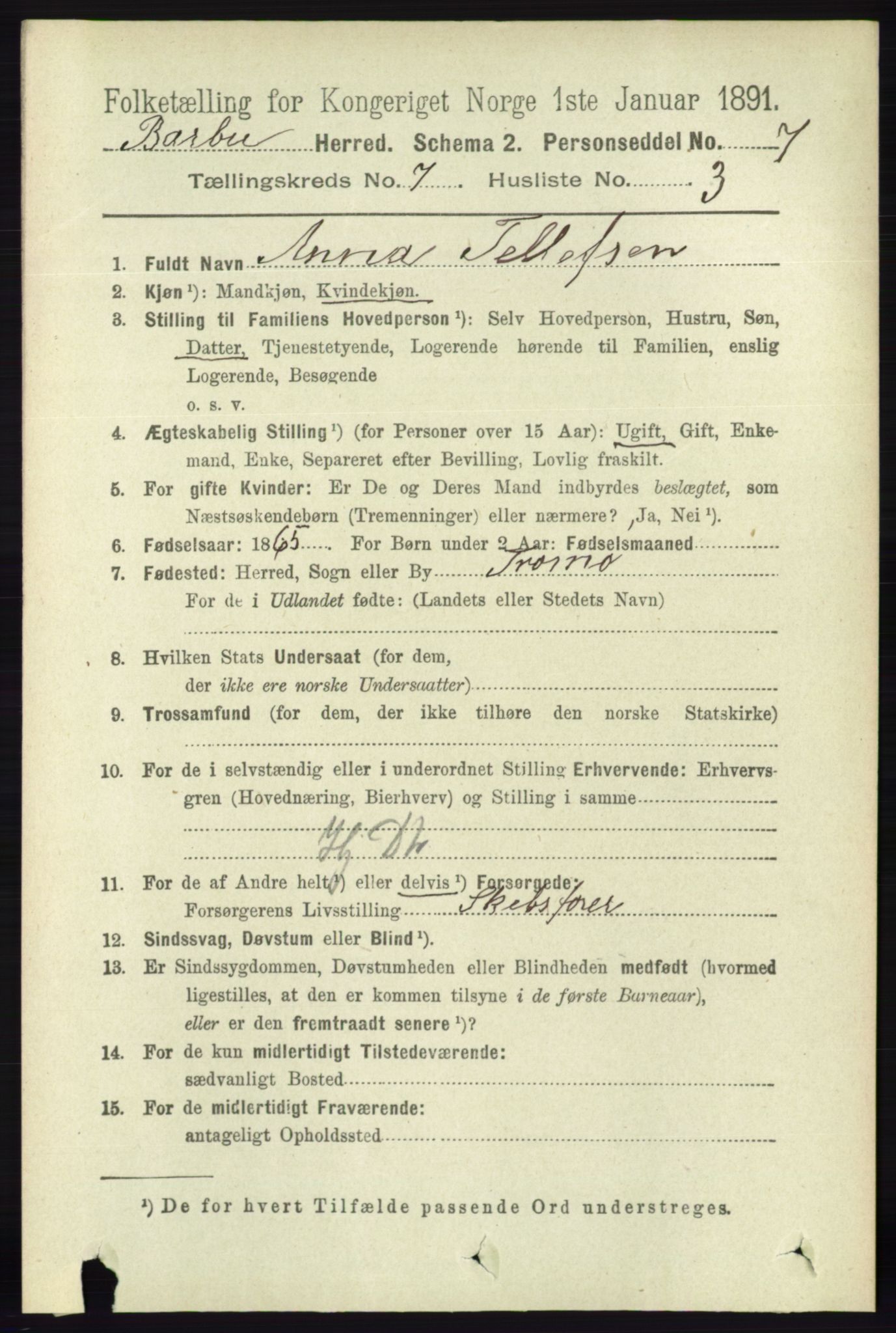 RA, 1891 census for 0990 Barbu, 1891, p. 5070