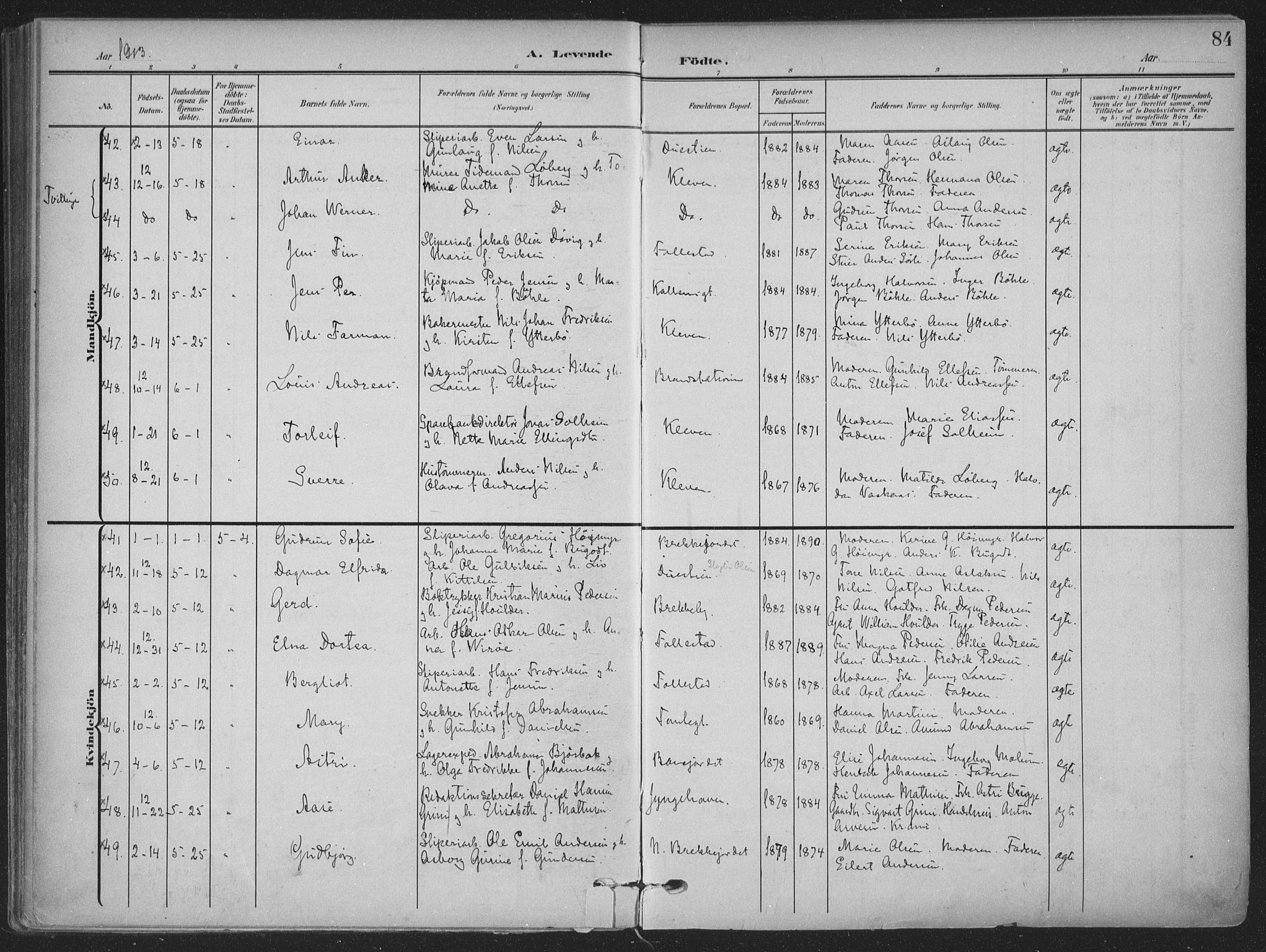 Skien kirkebøker, SAKO/A-302/F/Fa/L0012: Parish register (official) no. 12, 1908-1914, p. 84