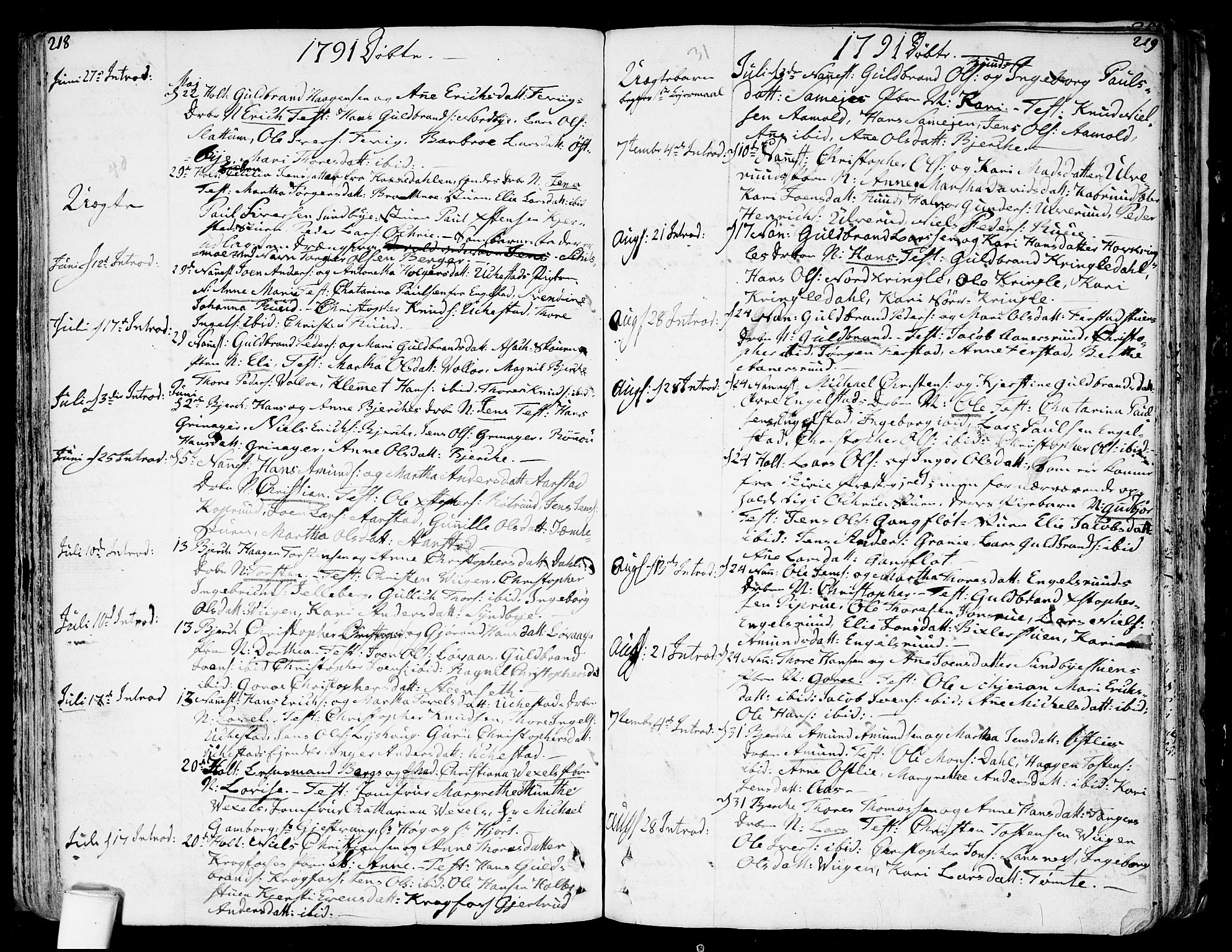 Nannestad prestekontor Kirkebøker, AV/SAO-A-10414a/F/Fa/L0007: Parish register (official) no. I 7, 1754-1791, p. 218-219