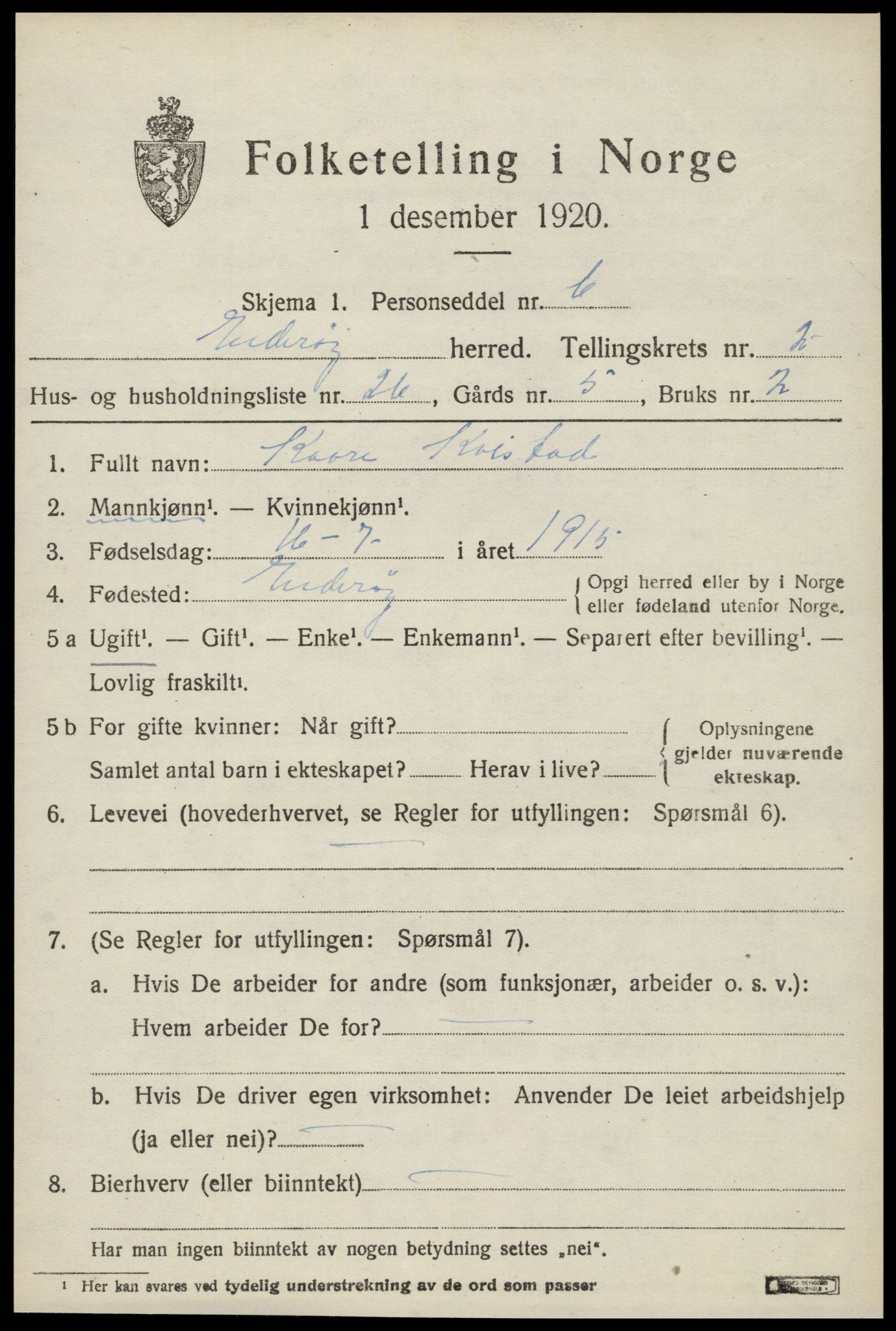 SAT, 1920 census for Inderøy, 1920, p. 2123