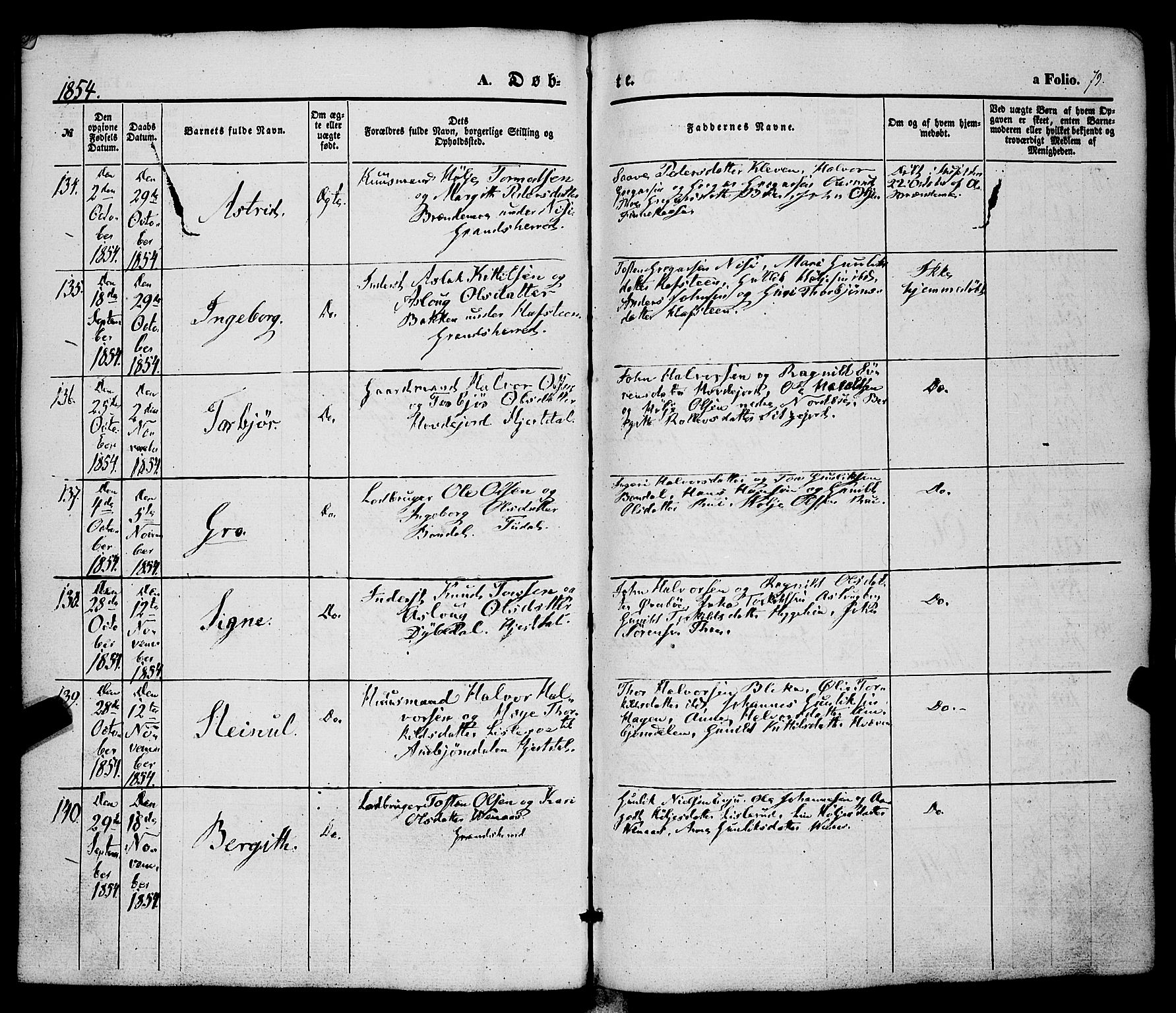 Hjartdal kirkebøker, AV/SAKO-A-270/F/Fa/L0008: Parish register (official) no. I 8, 1844-1859, p. 79