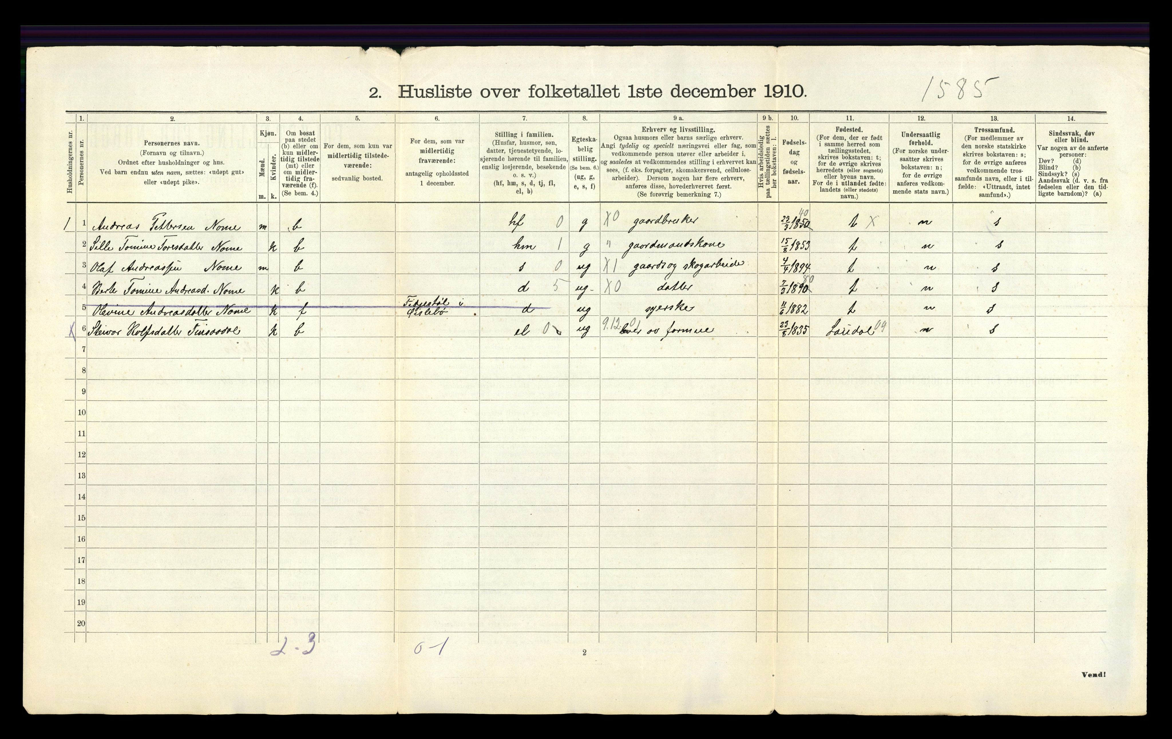 RA, 1910 census for Øyslebø, 1910, p. 23