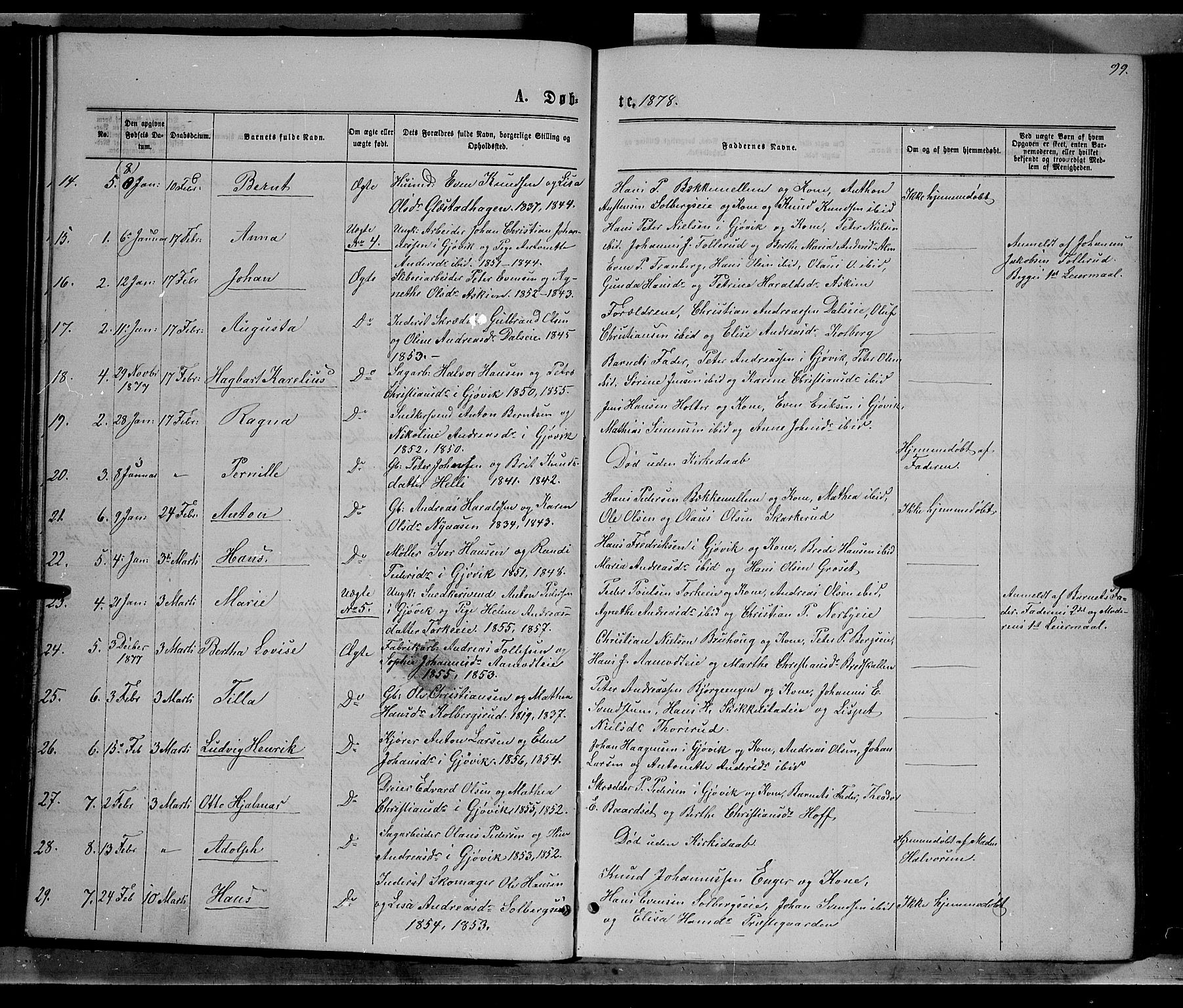 Vardal prestekontor, SAH/PREST-100/H/Ha/Hab/L0006: Parish register (copy) no. 6, 1869-1881, p. 99