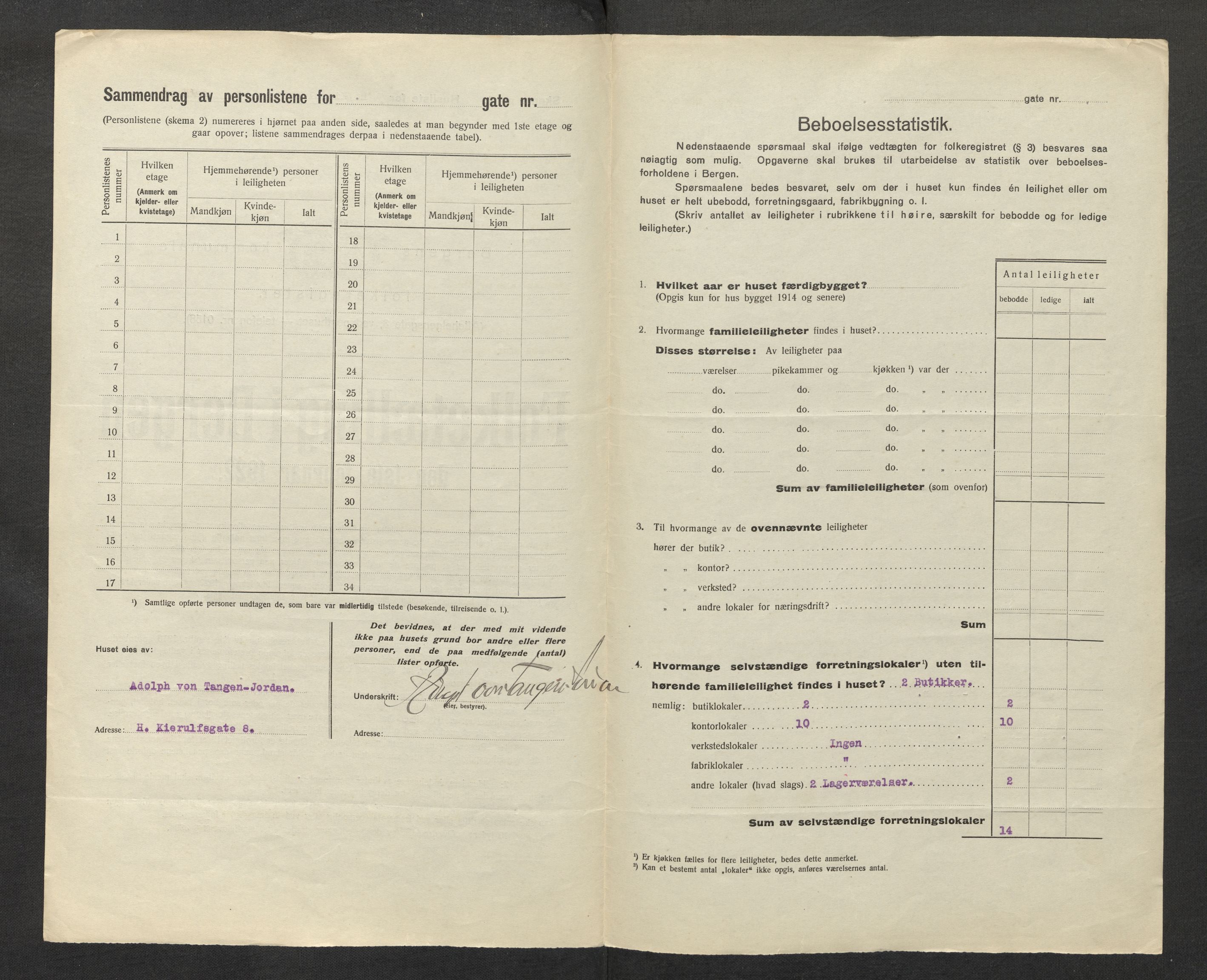 SAB, Municipal Census 1922 for Bergen, 1922, p. 11939