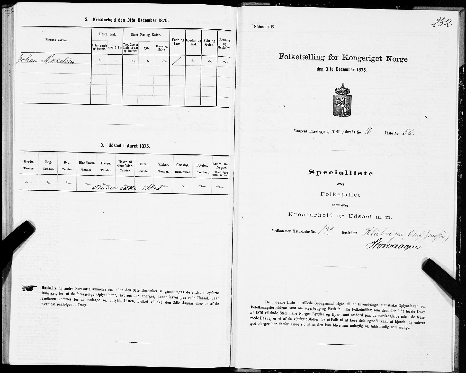 SAT, 1875 census for 1865P Vågan, 1875, p. 1232