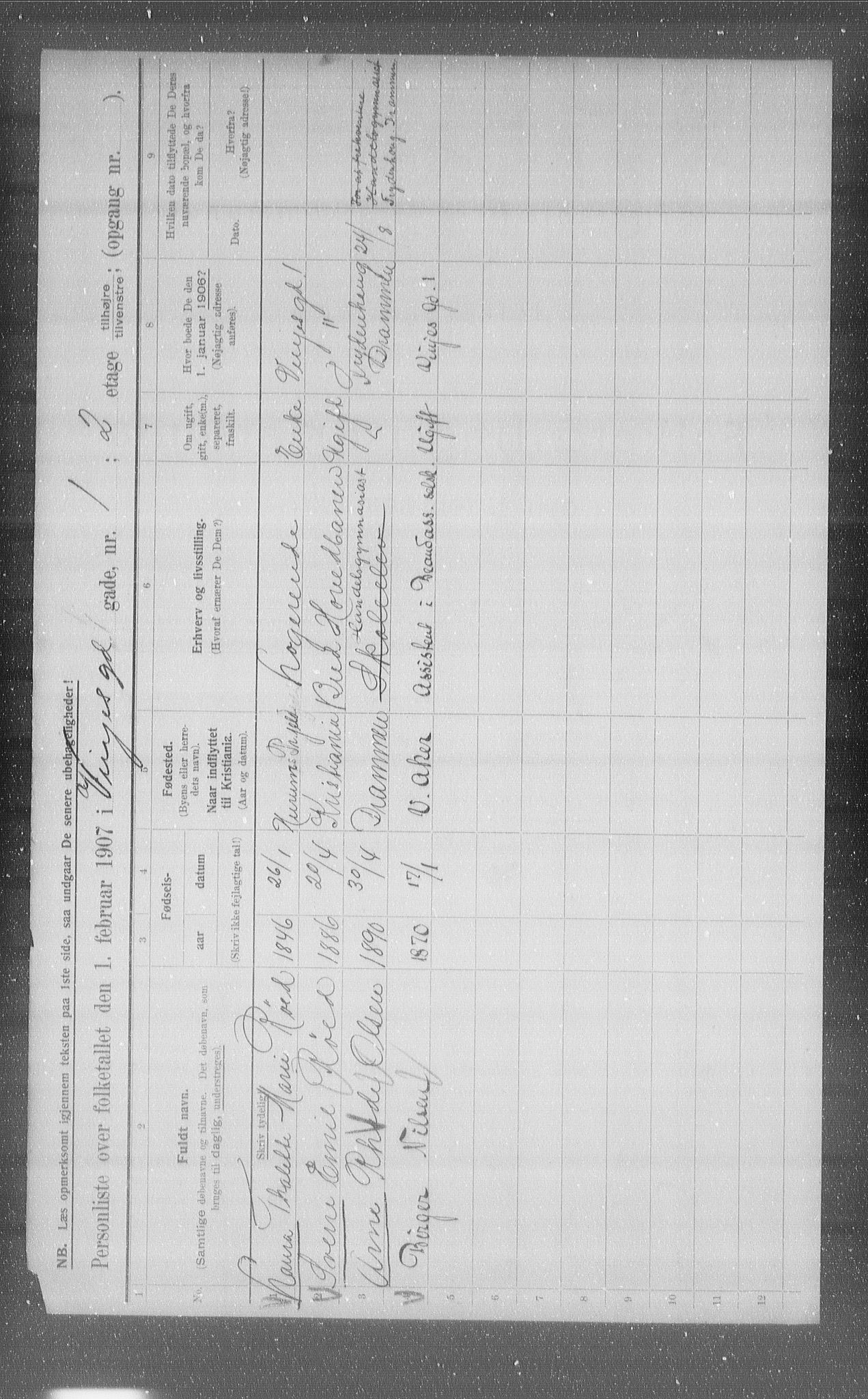 OBA, Municipal Census 1907 for Kristiania, 1907, p. 62924