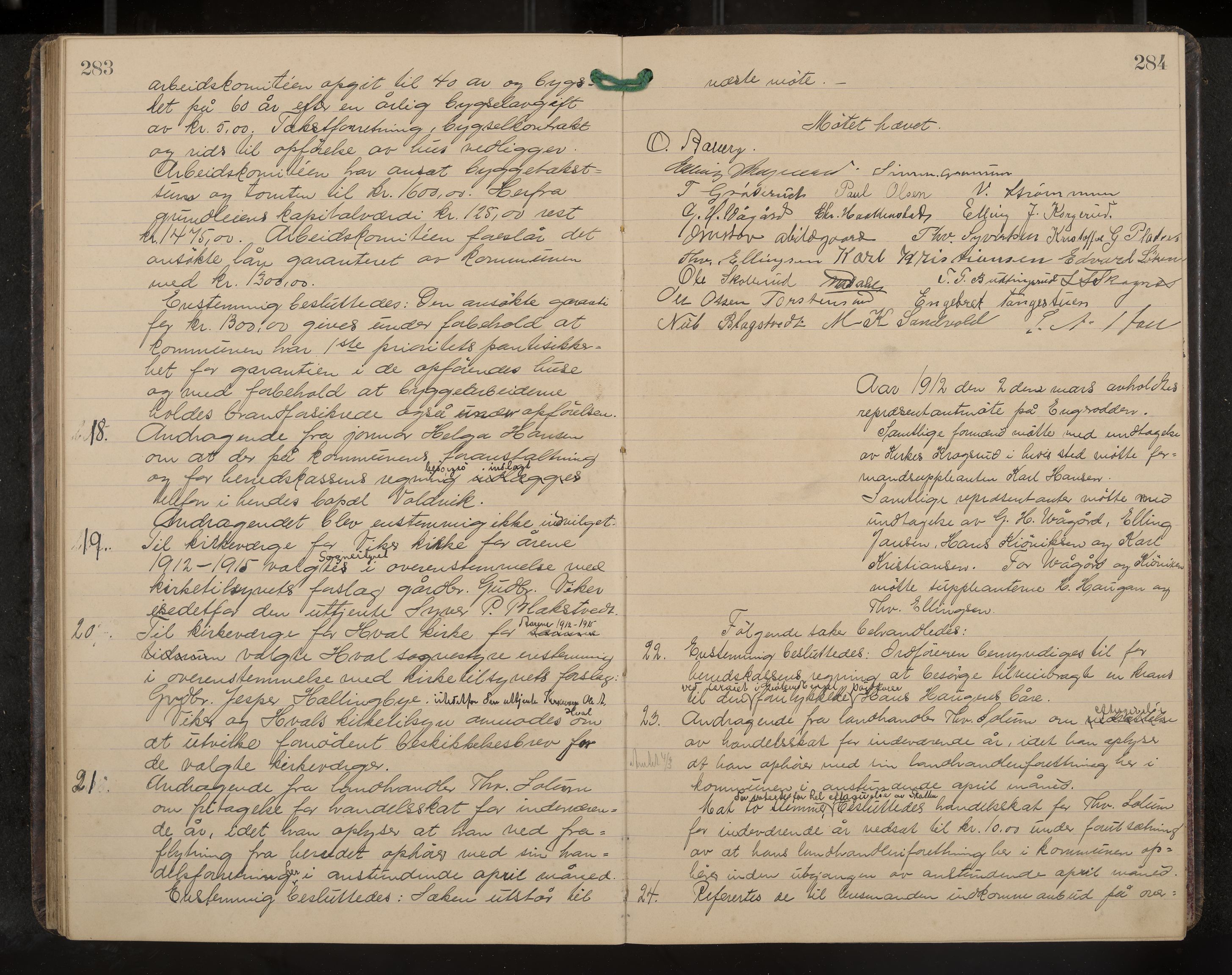 Ådal formannskap og sentraladministrasjon, IKAK/0614021/A/Aa/L0003: Møtebok, 1907-1914, p. 283-284